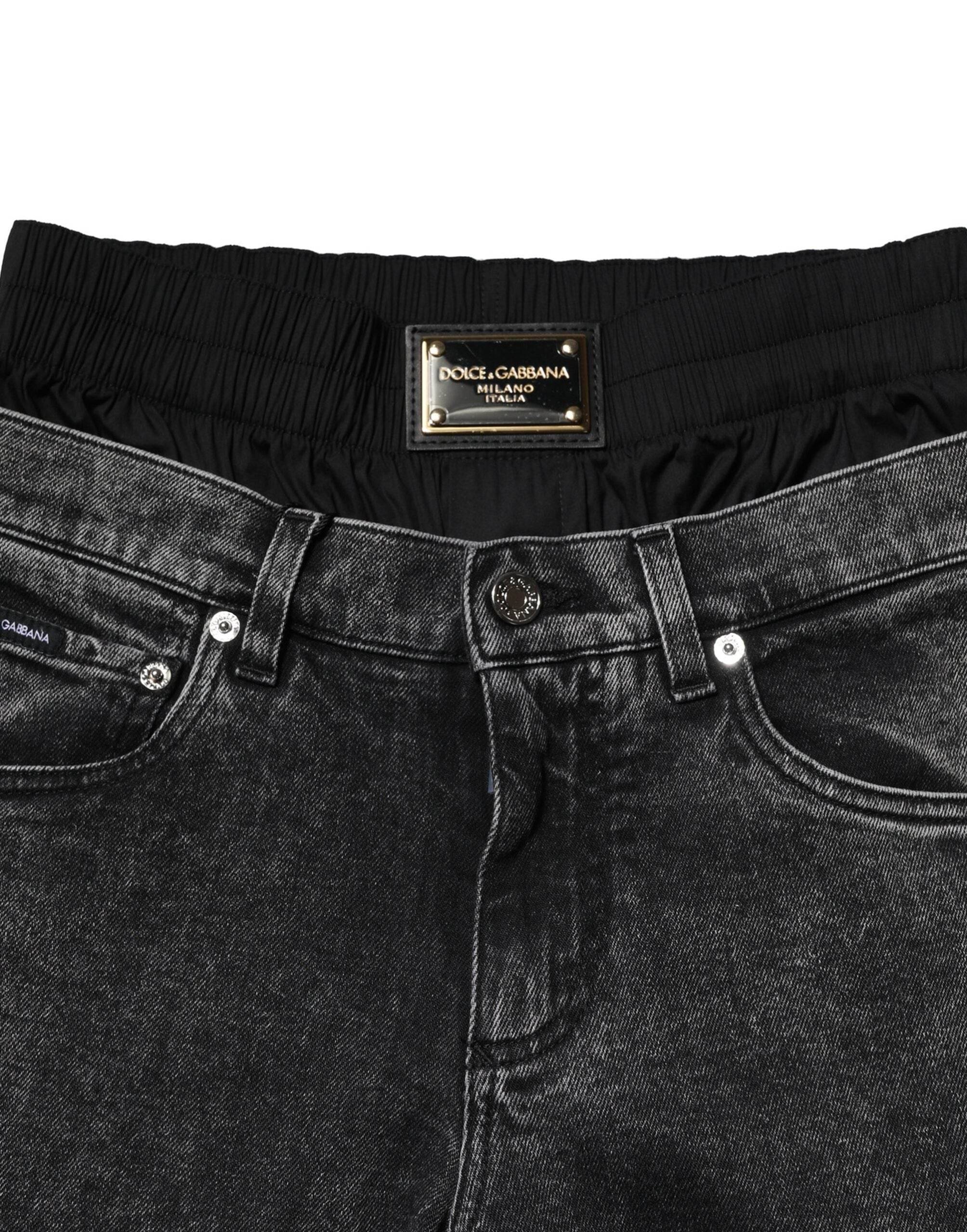 Dolce & Gabbana Black Washed Double Waistband Denim Jeans - Hilstor