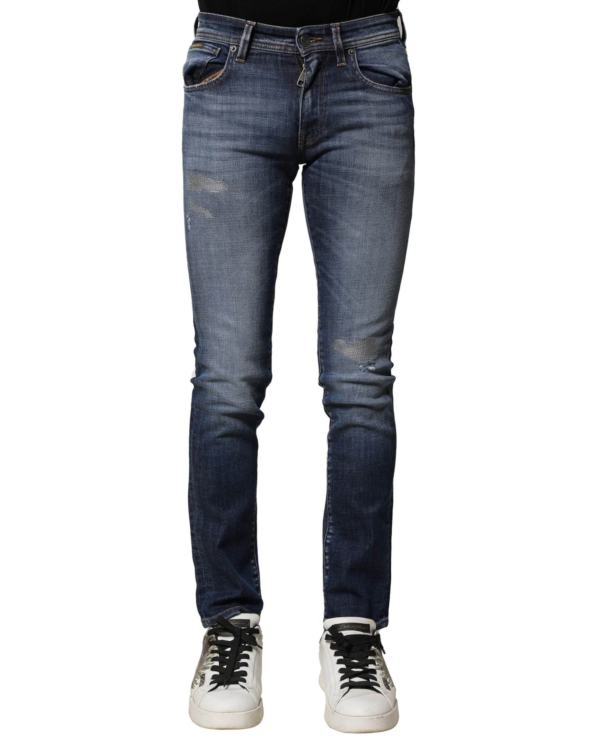 Dolce & Gabbana Blue Washed Cotton Slim Fit Men Denim Jeans - Hilstor