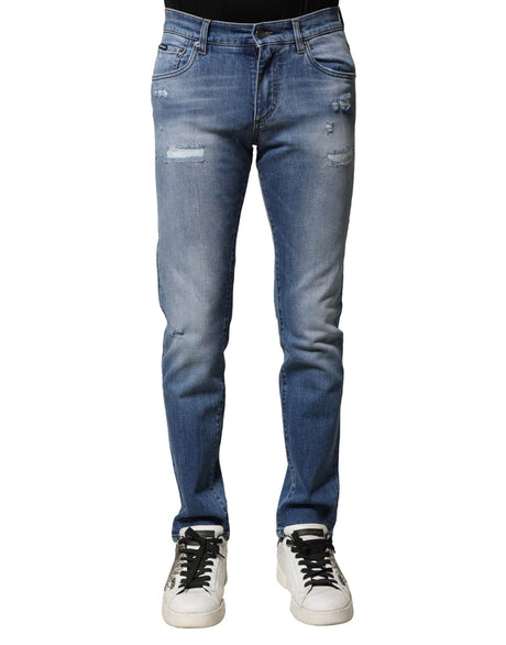 Dolce & Gabbana Blue Washed Cotton Skinny Men Denim Jeans - Hilstor