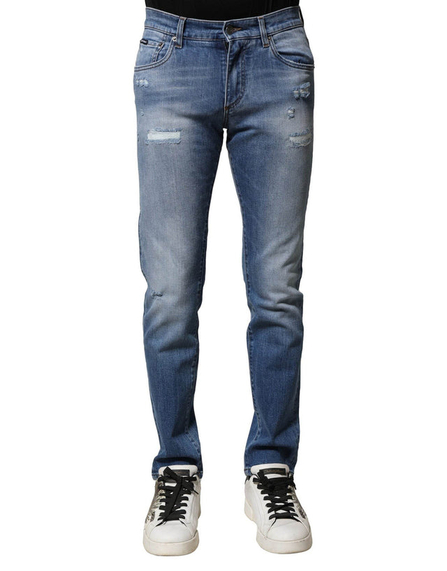 Dolce & Gabbana Blue Washed Cotton Skinny Men Denim Jeans - Hilstor