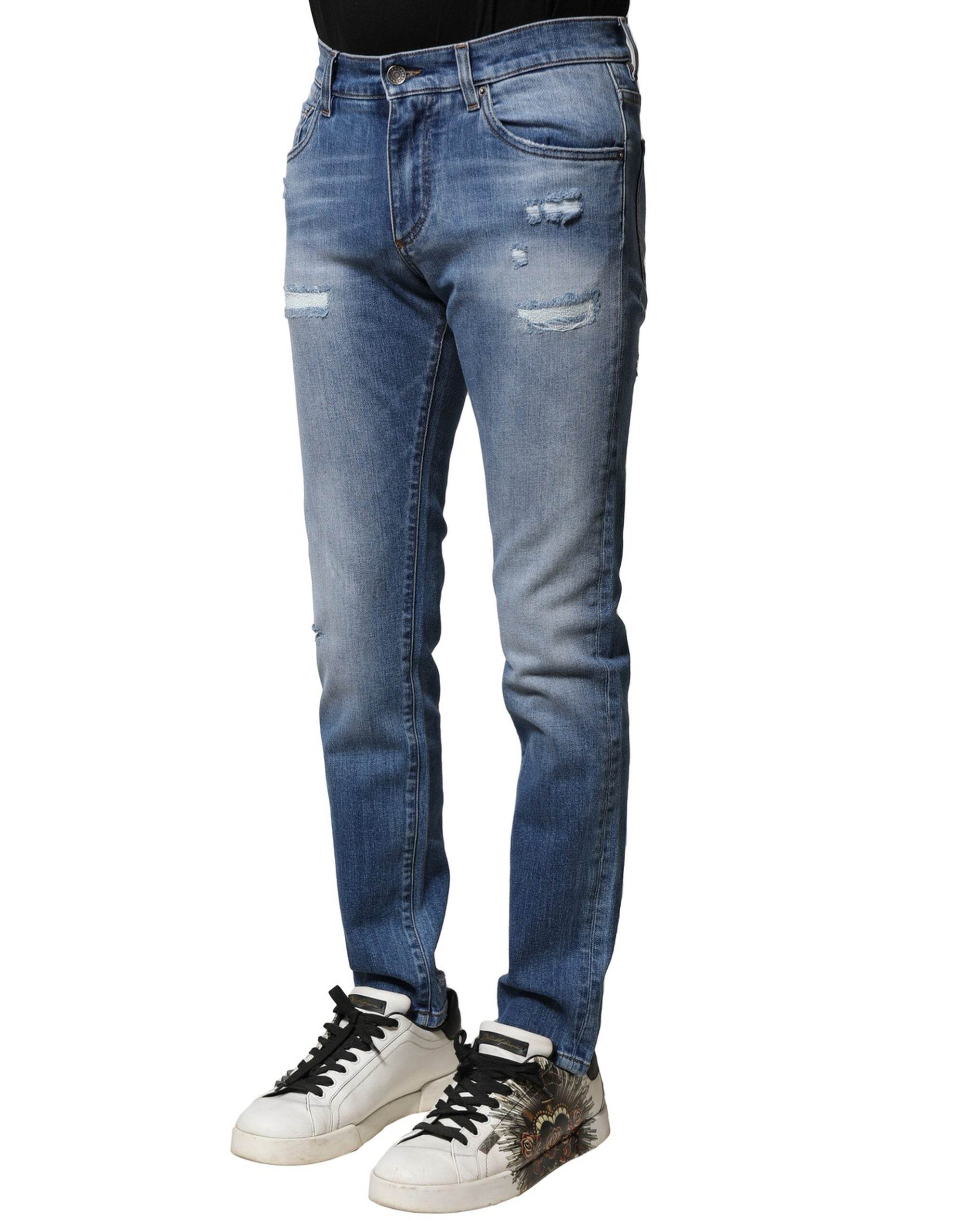 Dolce & Gabbana Blue Washed Cotton Skinny Men Denim Jeans - Hilstor