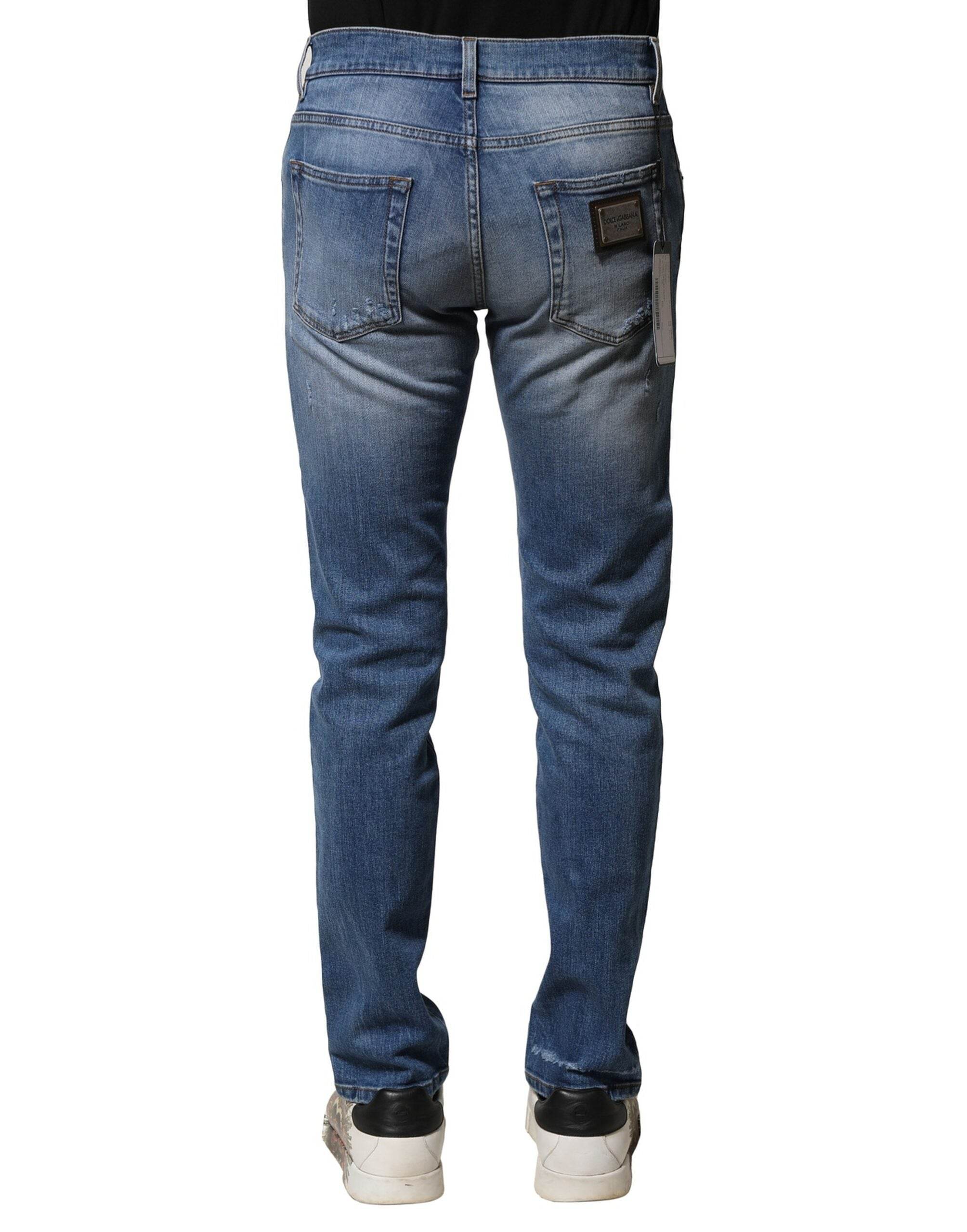Dolce & Gabbana Blue Washed Cotton Skinny Men Denim Jeans - Hilstor