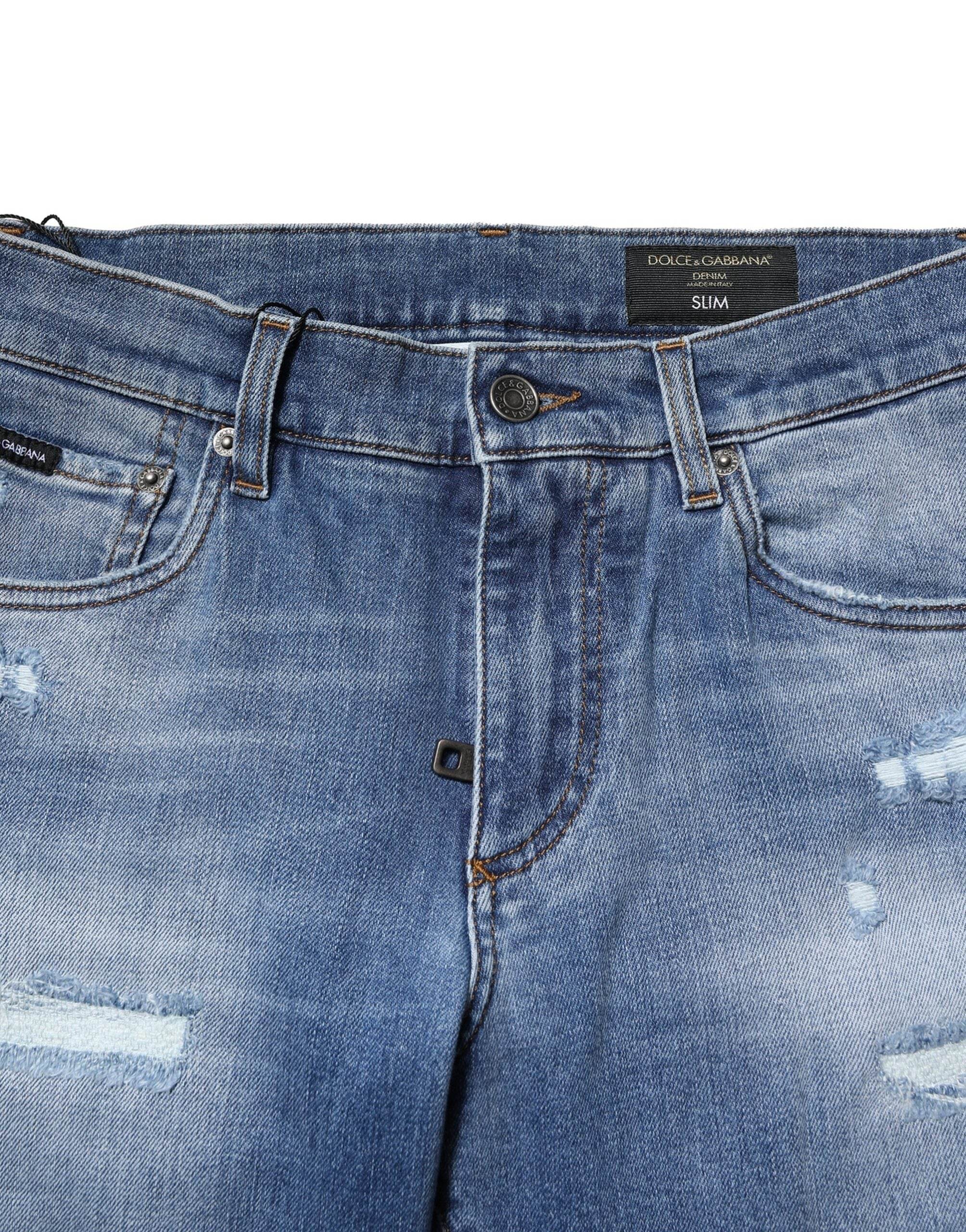 Dolce & Gabbana Blue Washed Cotton Skinny Men Denim Jeans - Hilstor