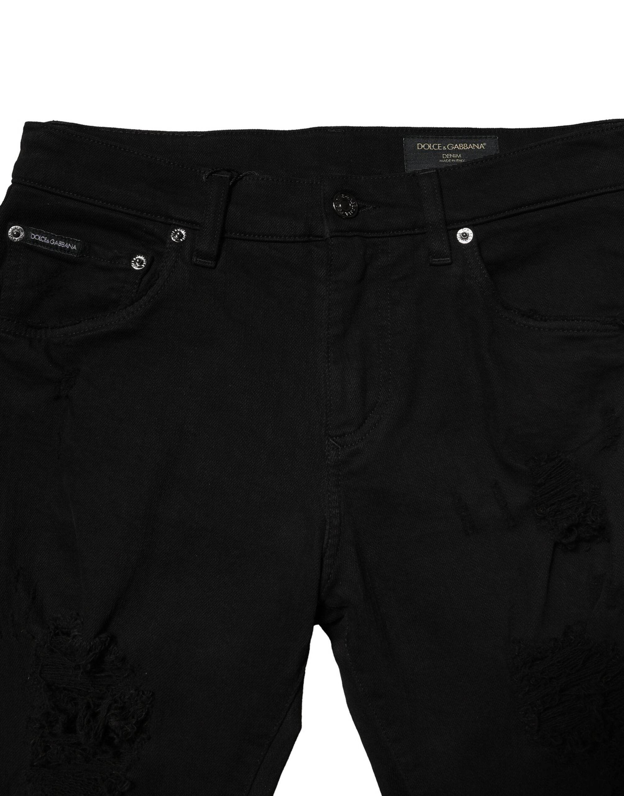 Dolce & Gabbana Black Cotton Logo Plaque Slim Denim Jeans - Hilstor