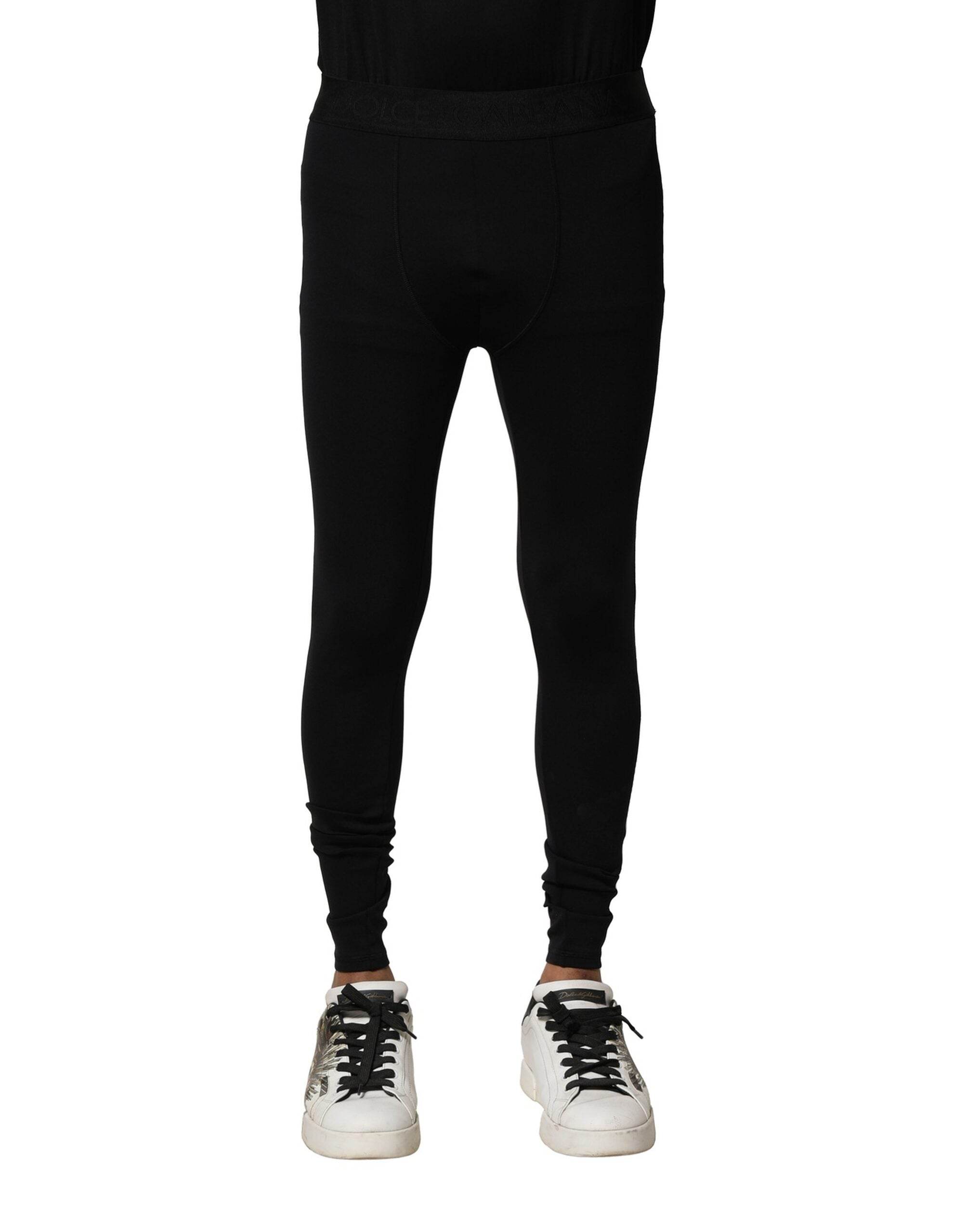 Dolce & Gabbana Black Nylon Elastic Logo Men Leggings Pants - Hilstor
