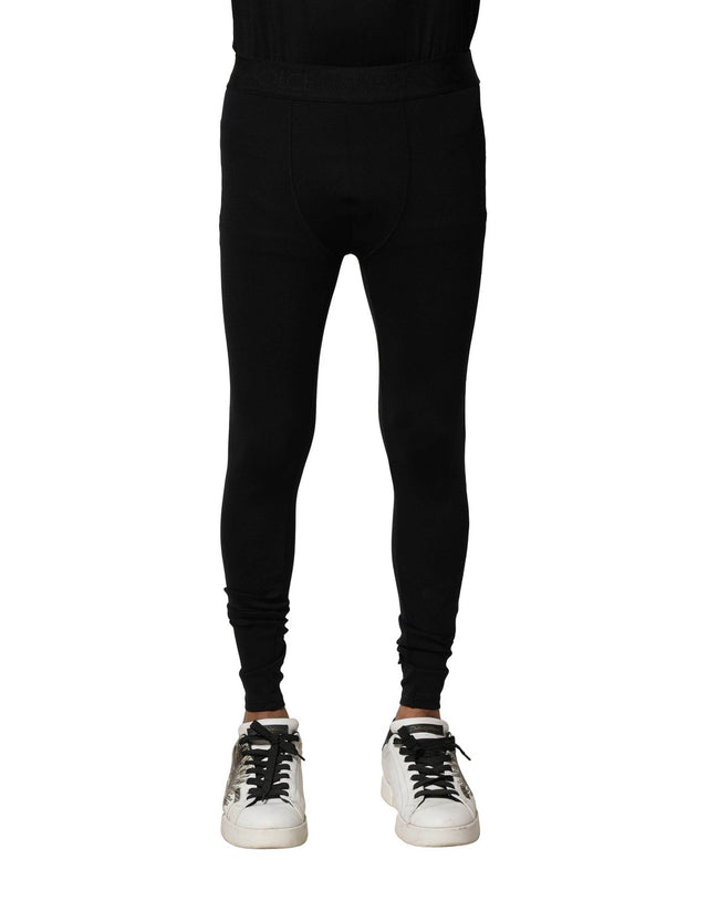 Dolce & Gabbana Black Nylon Elastic Logo Men Leggings Pants - Hilstor