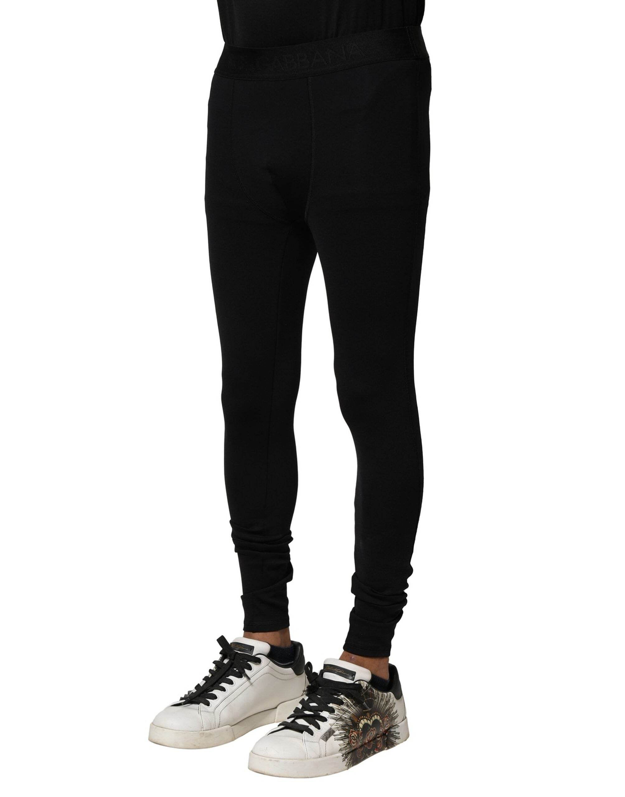 Dolce & Gabbana Black Nylon Elastic Logo Men Leggings Pants - Hilstor