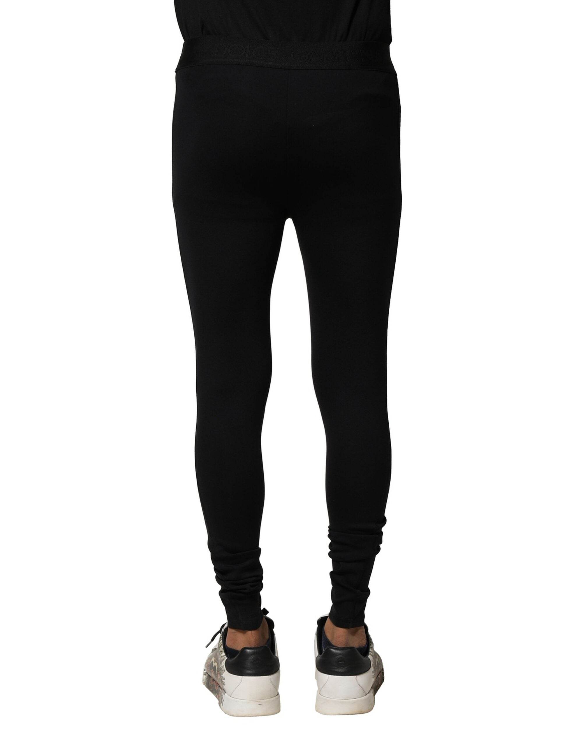Dolce & Gabbana Black Nylon Elastic Logo Men Leggings Pants - Hilstor