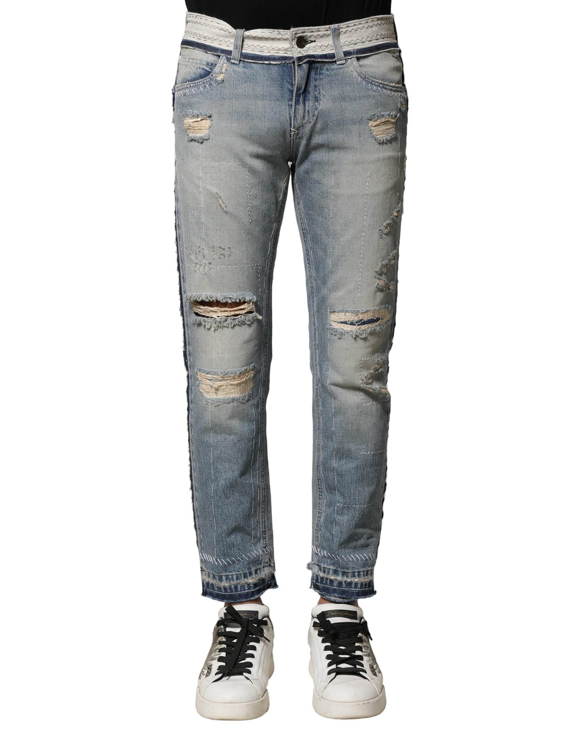 Dolce & Gabbana Light Blue Tattered Straight Men Denim Jeans - Hilstor