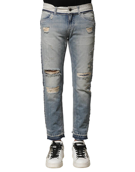 Dolce & Gabbana Light Blue Tattered Straight Men Denim Jeans - Hilstor