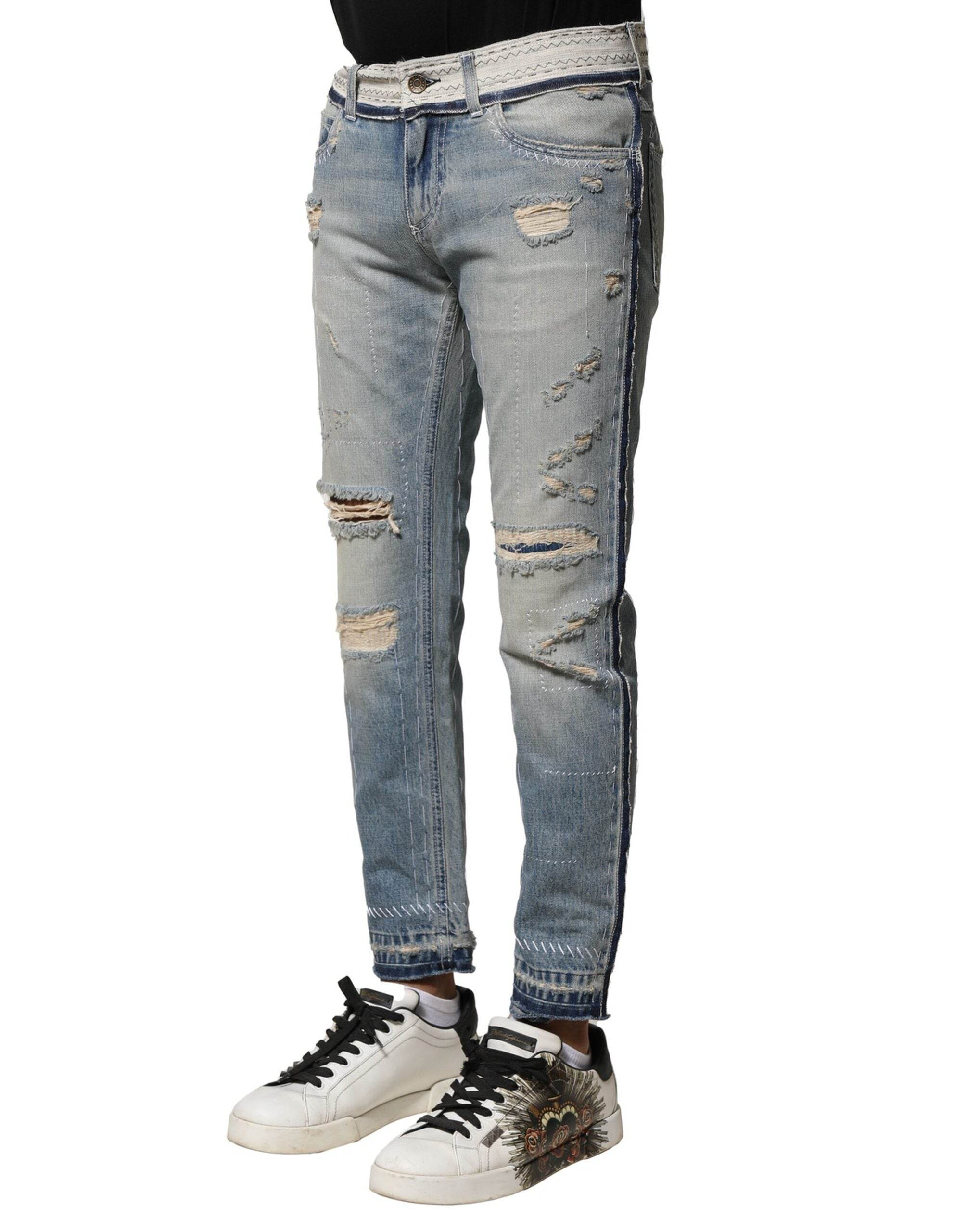 Dolce & Gabbana Light Blue Tattered Straight Men Denim Jeans - Hilstor
