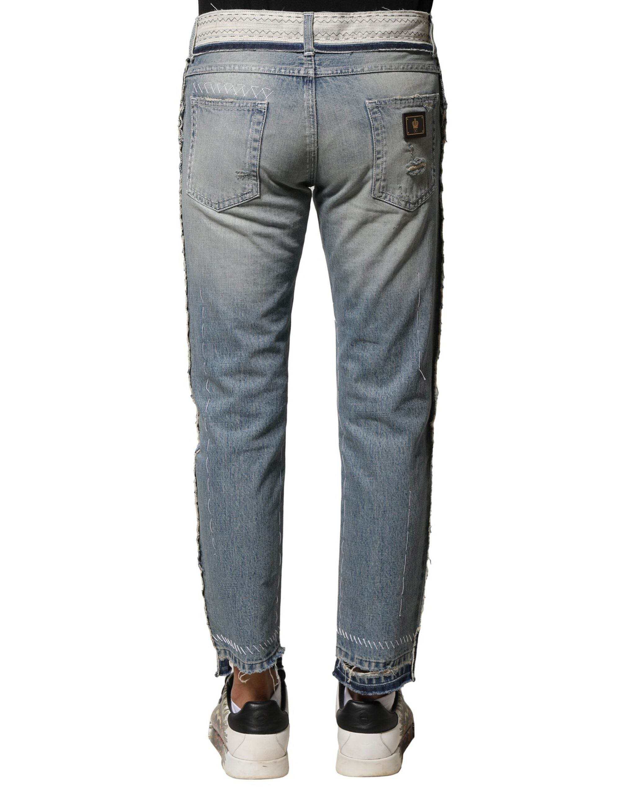 Dolce & Gabbana Light Blue Tattered Straight Men Denim Jeans - Hilstor