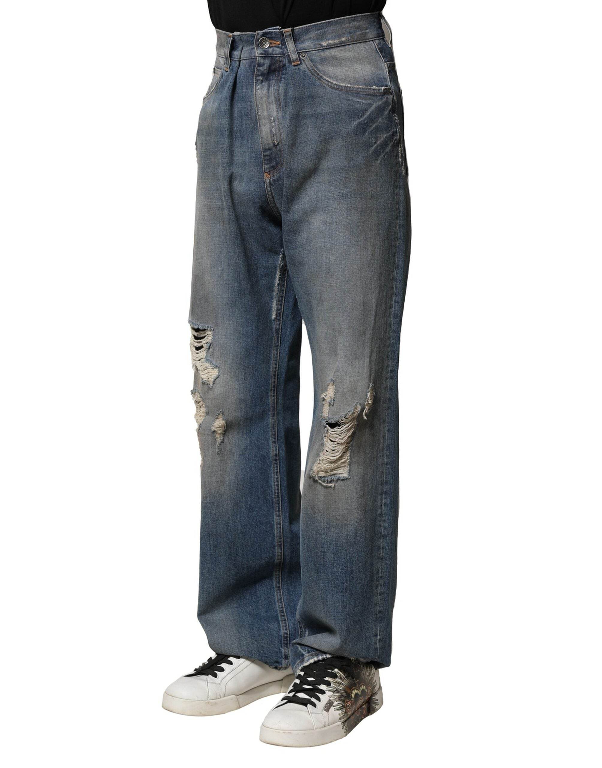 Dolce & Gabbana Blue Cotton Tattered Men Denim Jeans - Hilstor
