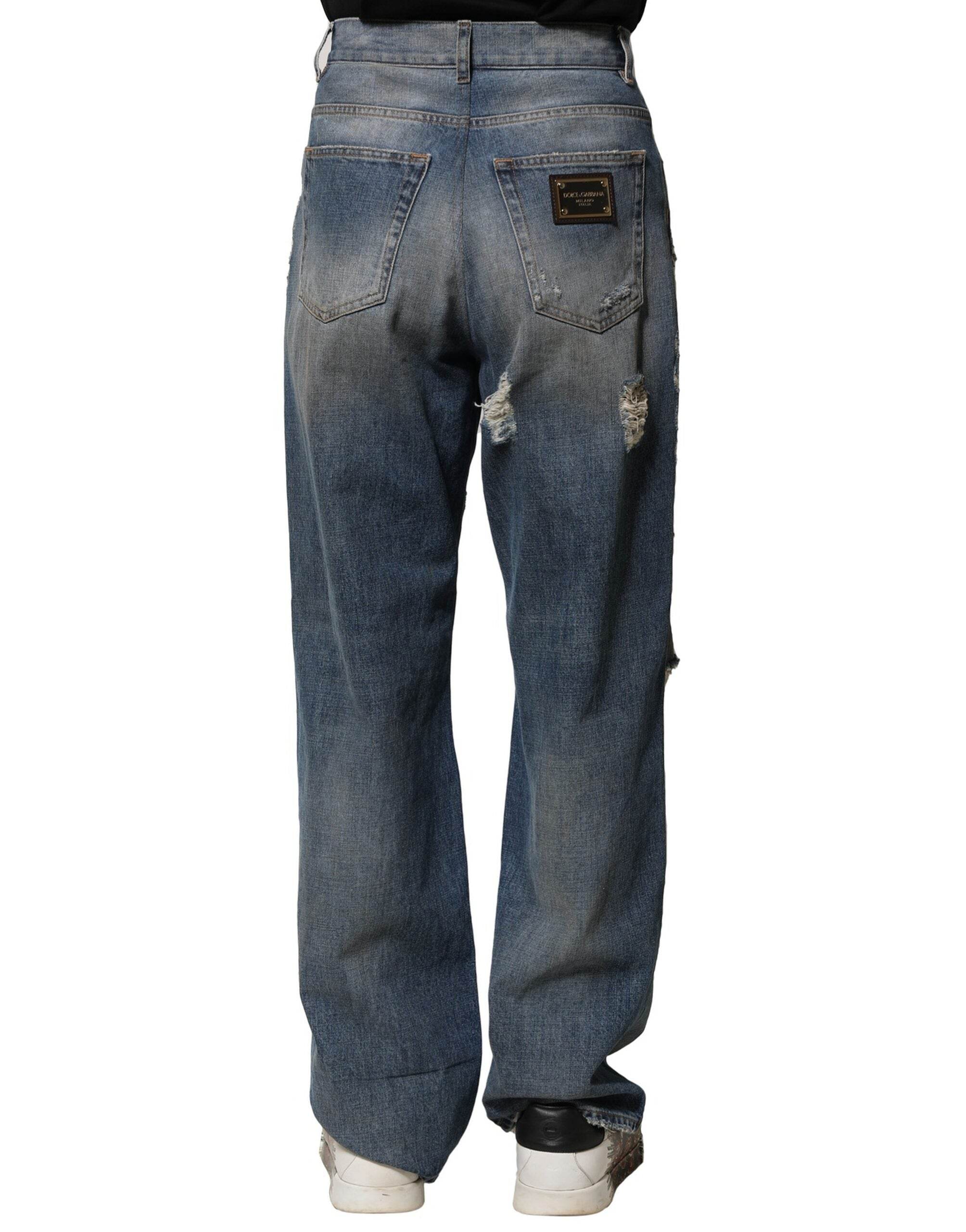 Dolce & Gabbana Blue Cotton Tattered Men Denim Jeans - Hilstor
