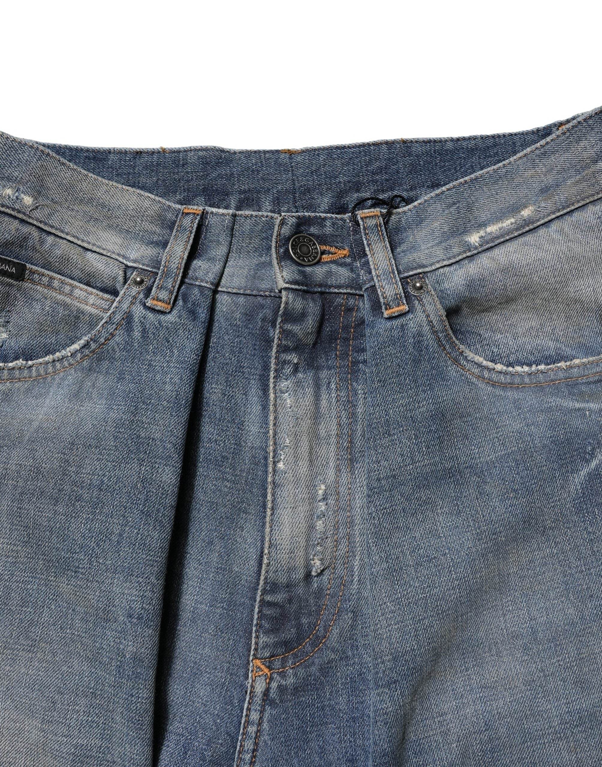 Dolce & Gabbana Blue Cotton Tattered Men Denim Jeans - Hilstor
