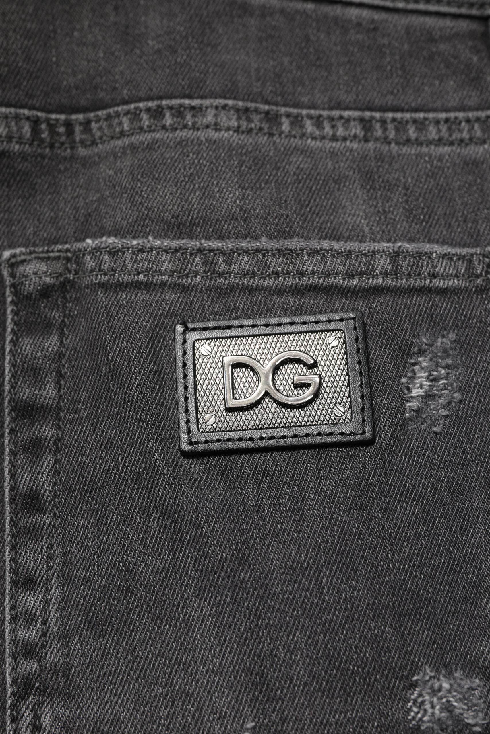 Dolce & Gabbana Black Washed Tattered Slim Fit Denim Jeans - Hilstor