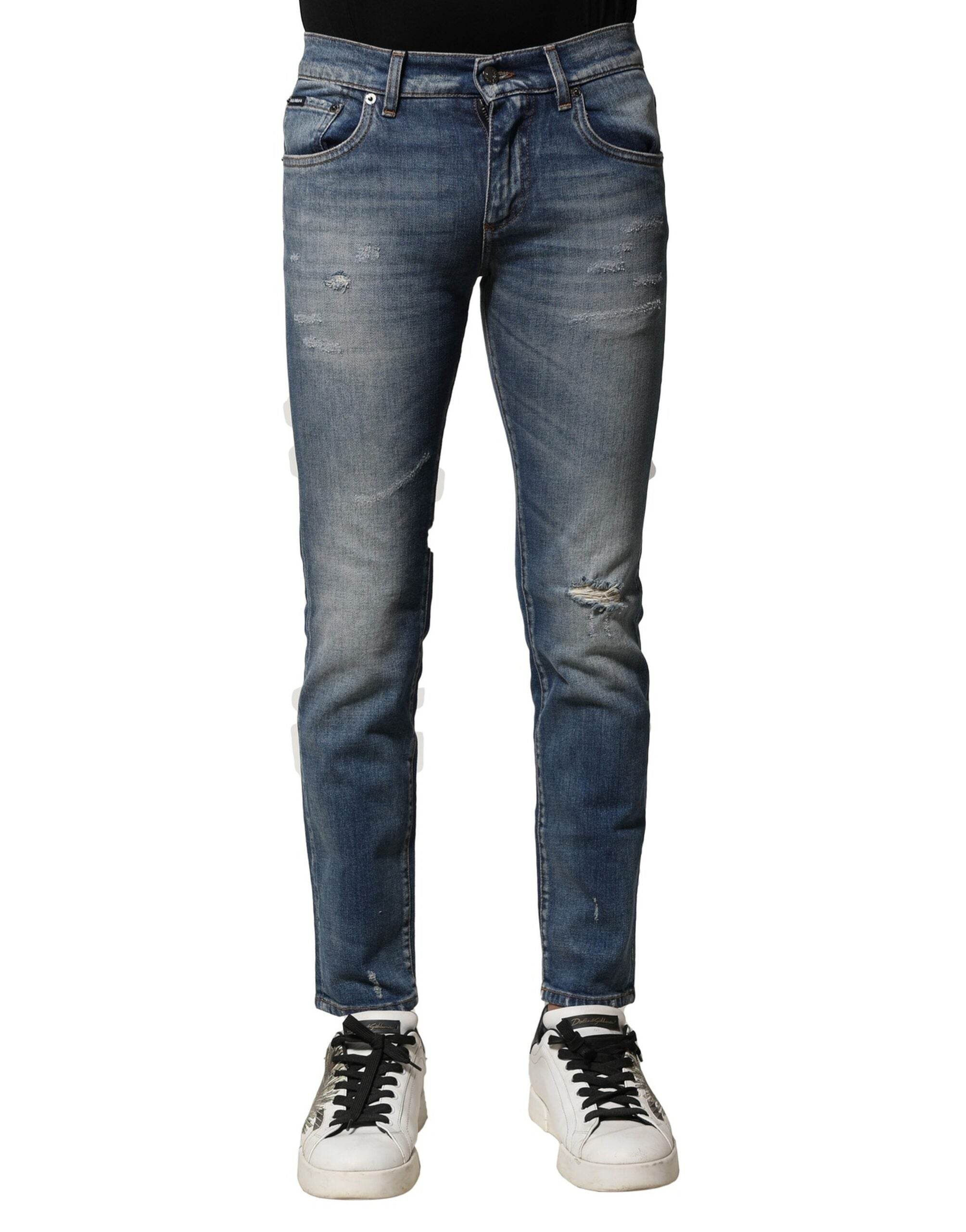 Dolce & Gabbana Blue Washed Cotton Slim Fit Men Denim Jeans - Hilstor
