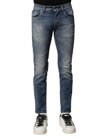 Dolce & Gabbana Blue Washed Cotton Slim Fit Men Denim Jeans - Hilstor