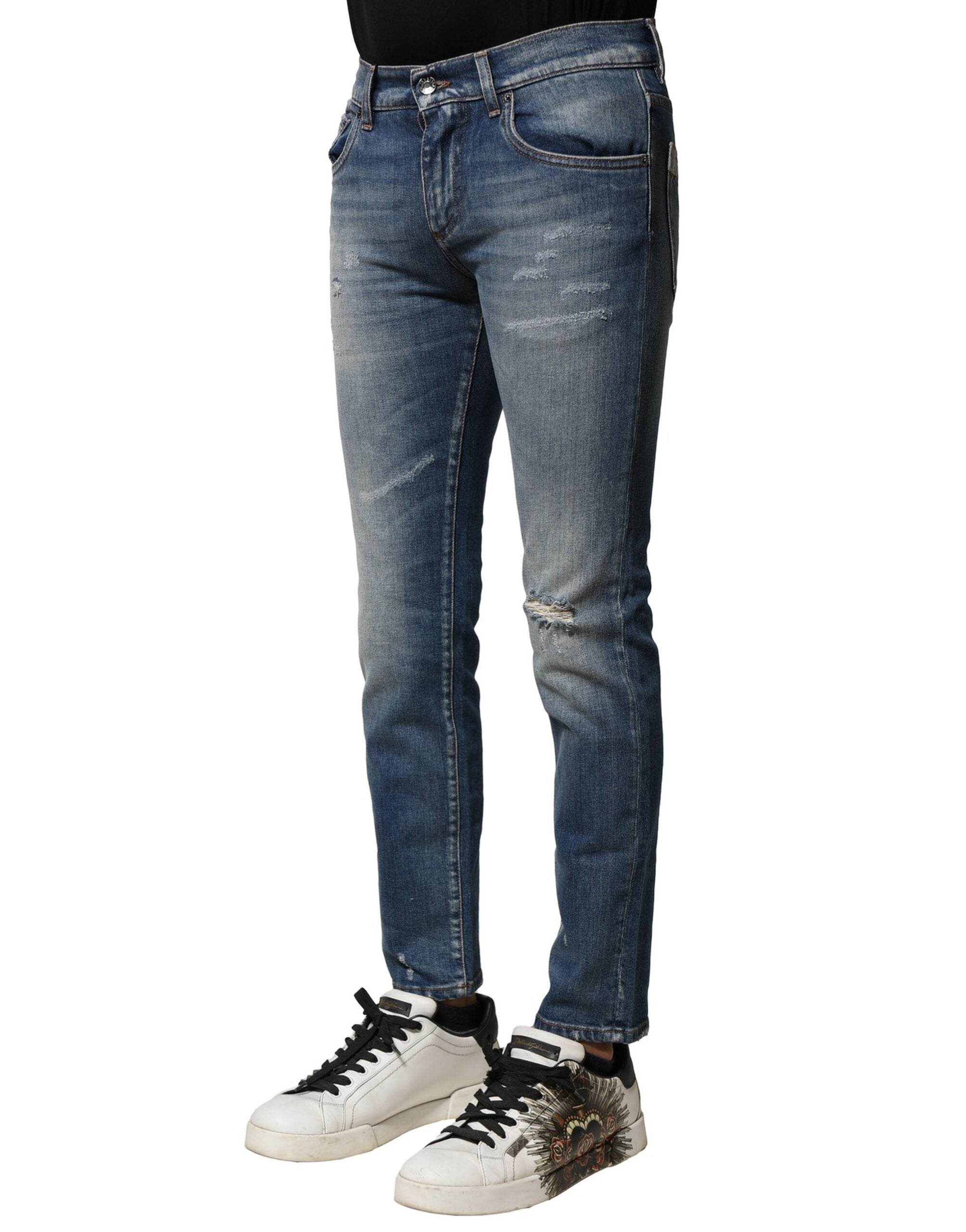 Dolce & Gabbana Blue Washed Cotton Slim Fit Men Denim Jeans - Hilstor