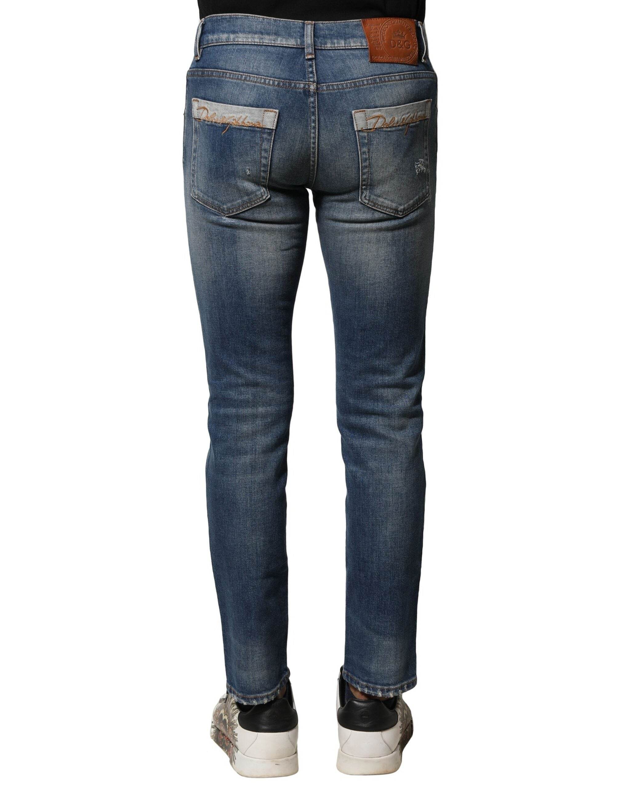 Dolce & Gabbana Blue Washed Cotton Slim Fit Men Denim Jeans - Hilstor