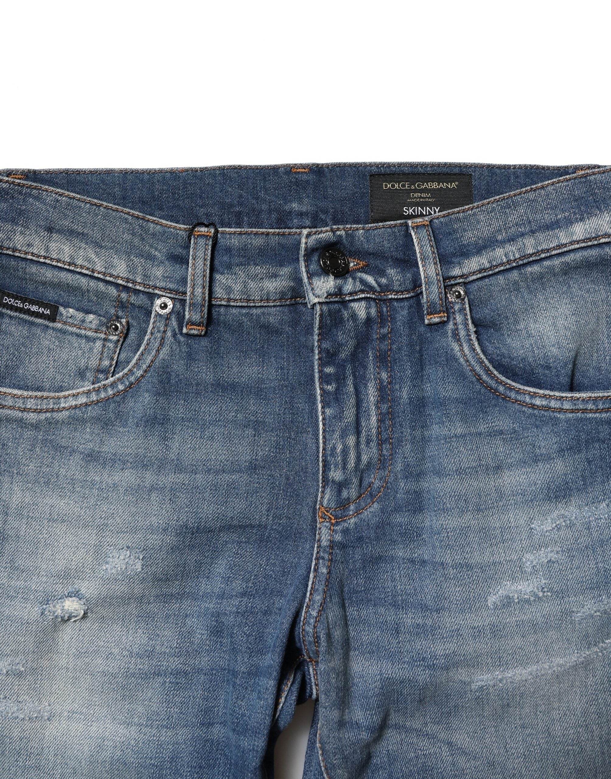 Dolce & Gabbana Blue Washed Cotton Slim Fit Men Denim Jeans - Hilstor
