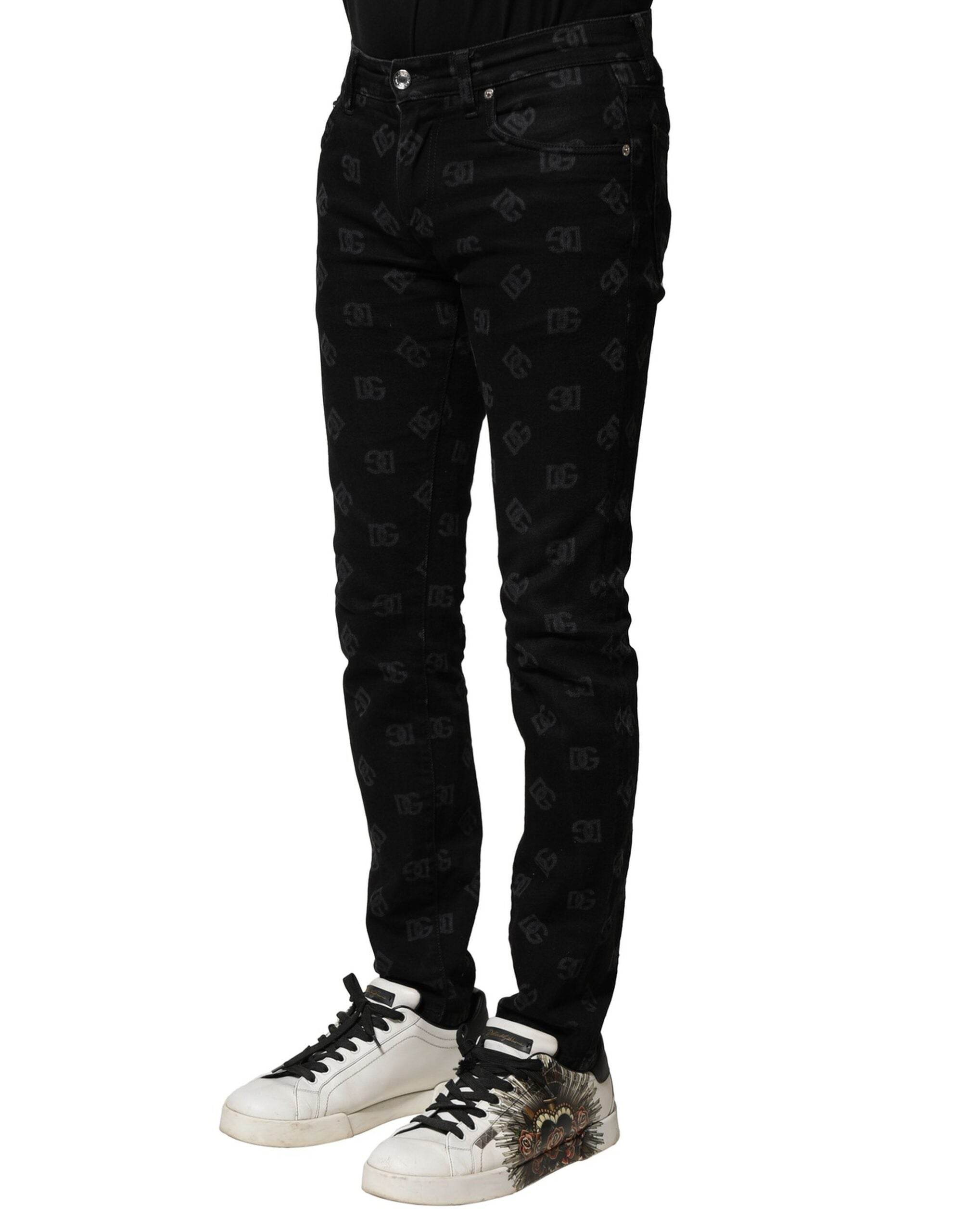 Dolce & Gabbana Black Cotton DG Logo Skinny Men Denim Jeans - Hilstor