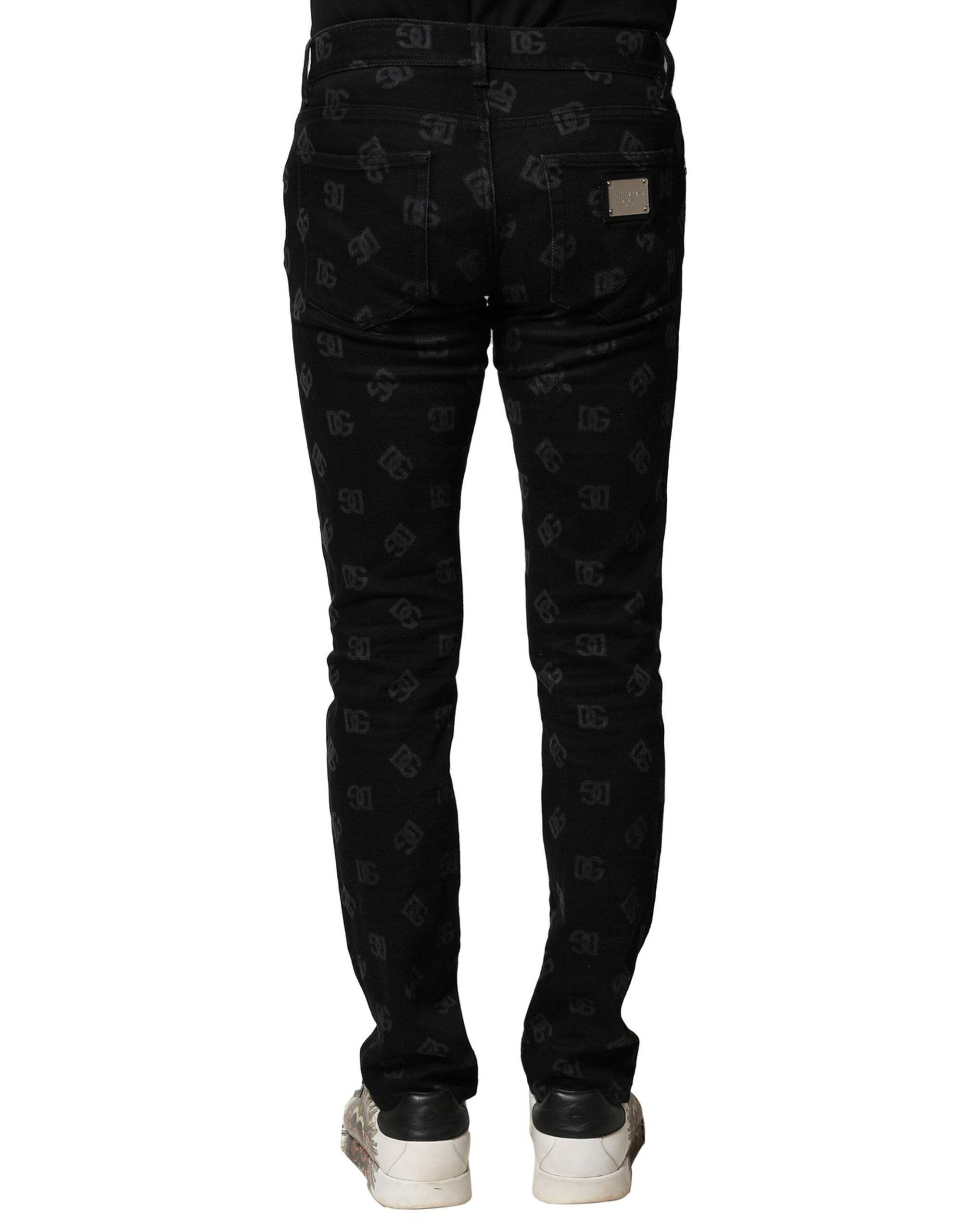 Dolce & Gabbana Black Cotton DG Logo Skinny Men Denim Jeans - Hilstor