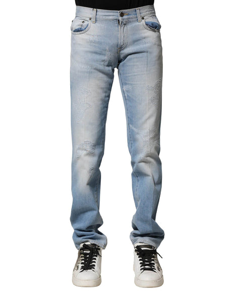 Dolce & Gabbana Light Blue Washed Straight Fit Denim Jeans - Hilstor