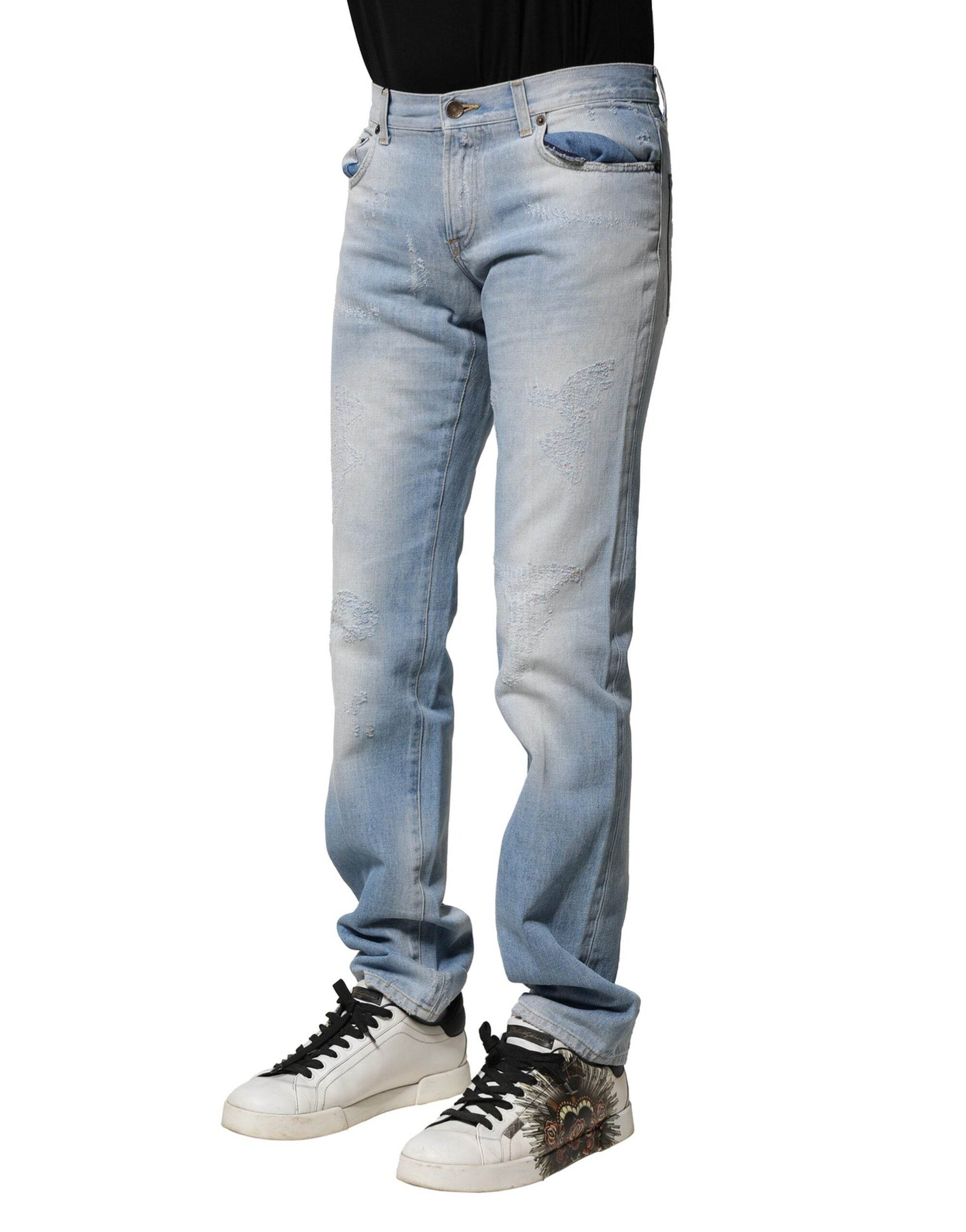 Dolce & Gabbana Light Blue Washed Straight Fit Denim Jeans - Hilstor