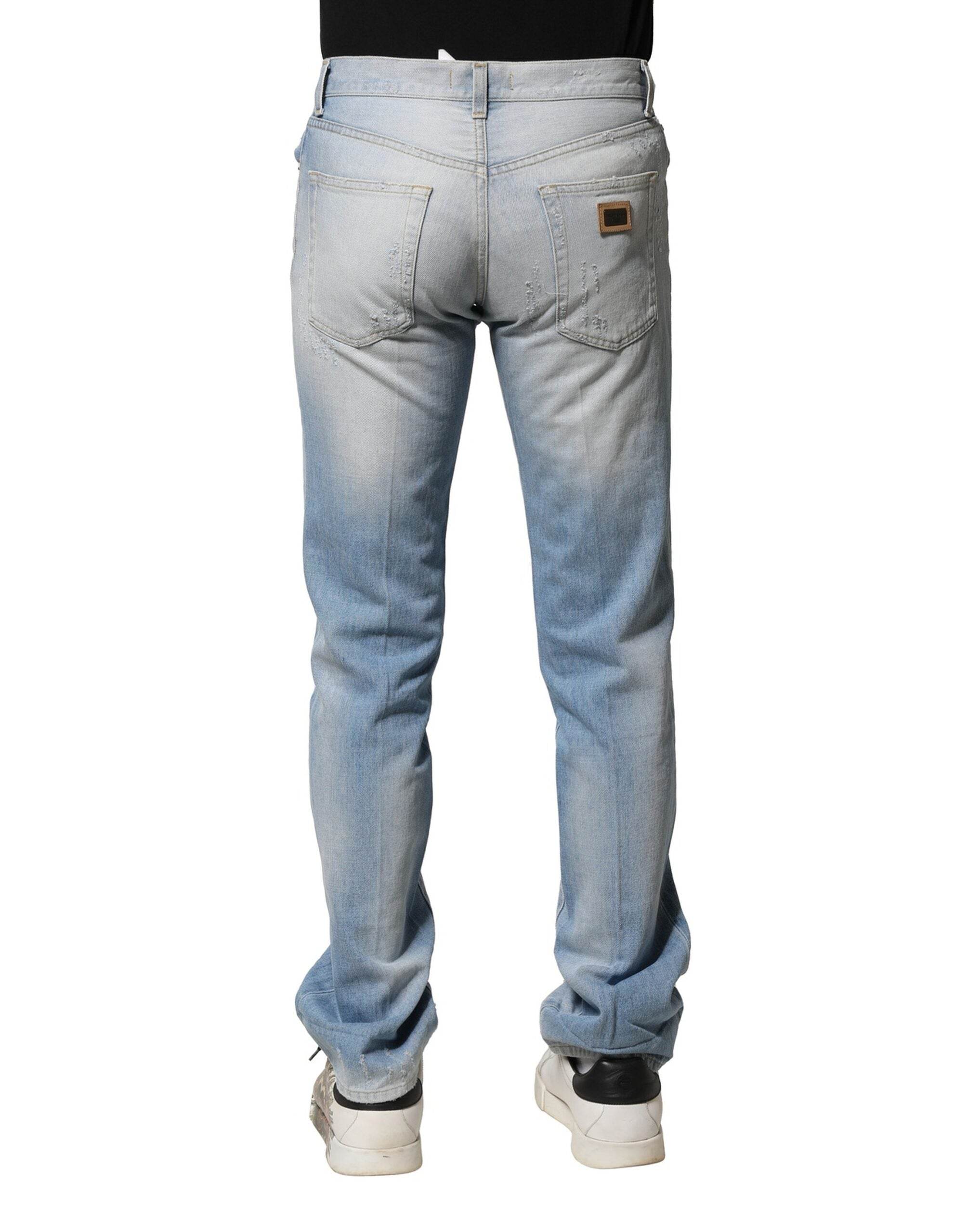 Dolce & Gabbana Light Blue Washed Straight Fit Denim Jeans - Hilstor
