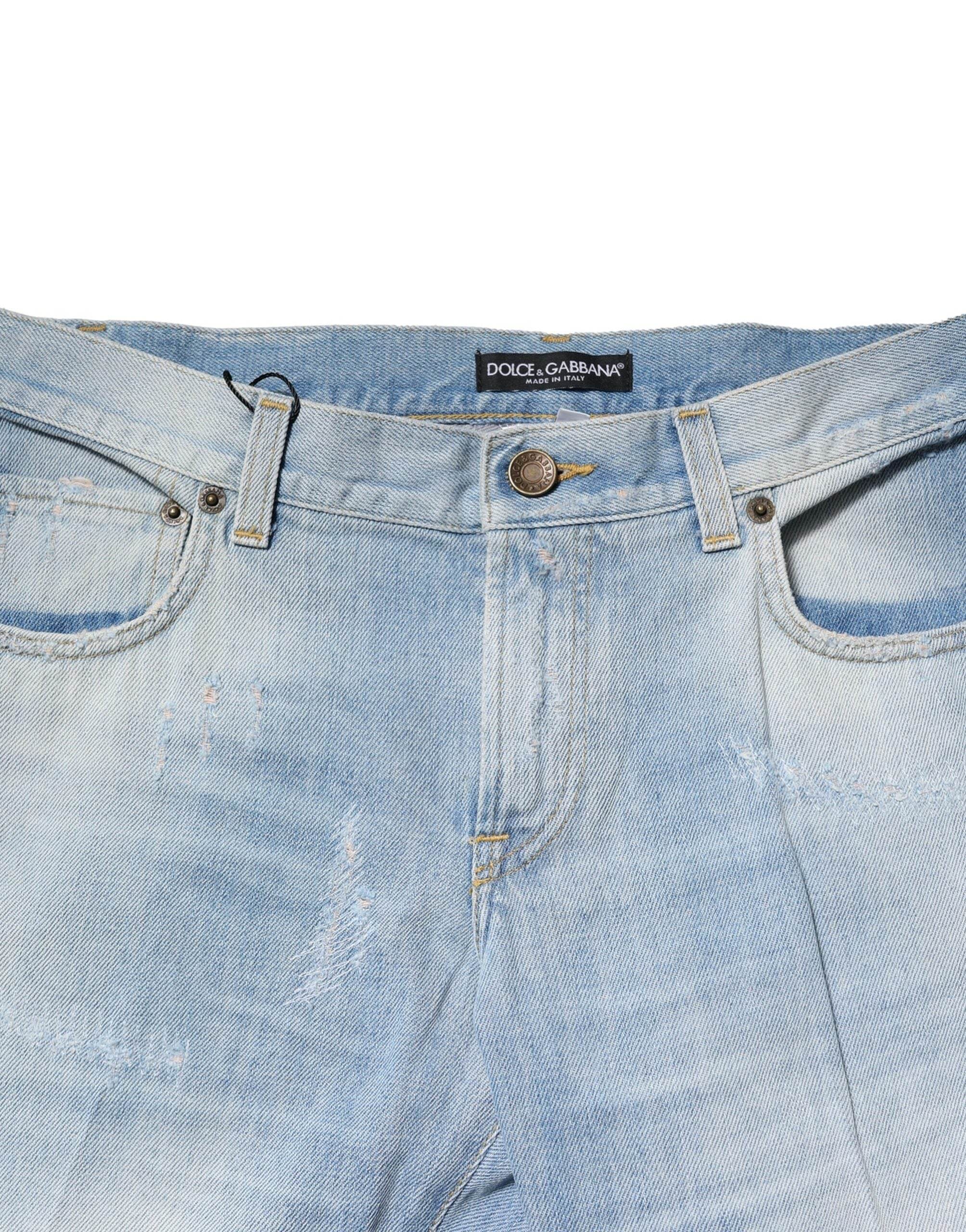 Dolce & Gabbana Light Blue Washed Straight Fit Denim Jeans - Hilstor