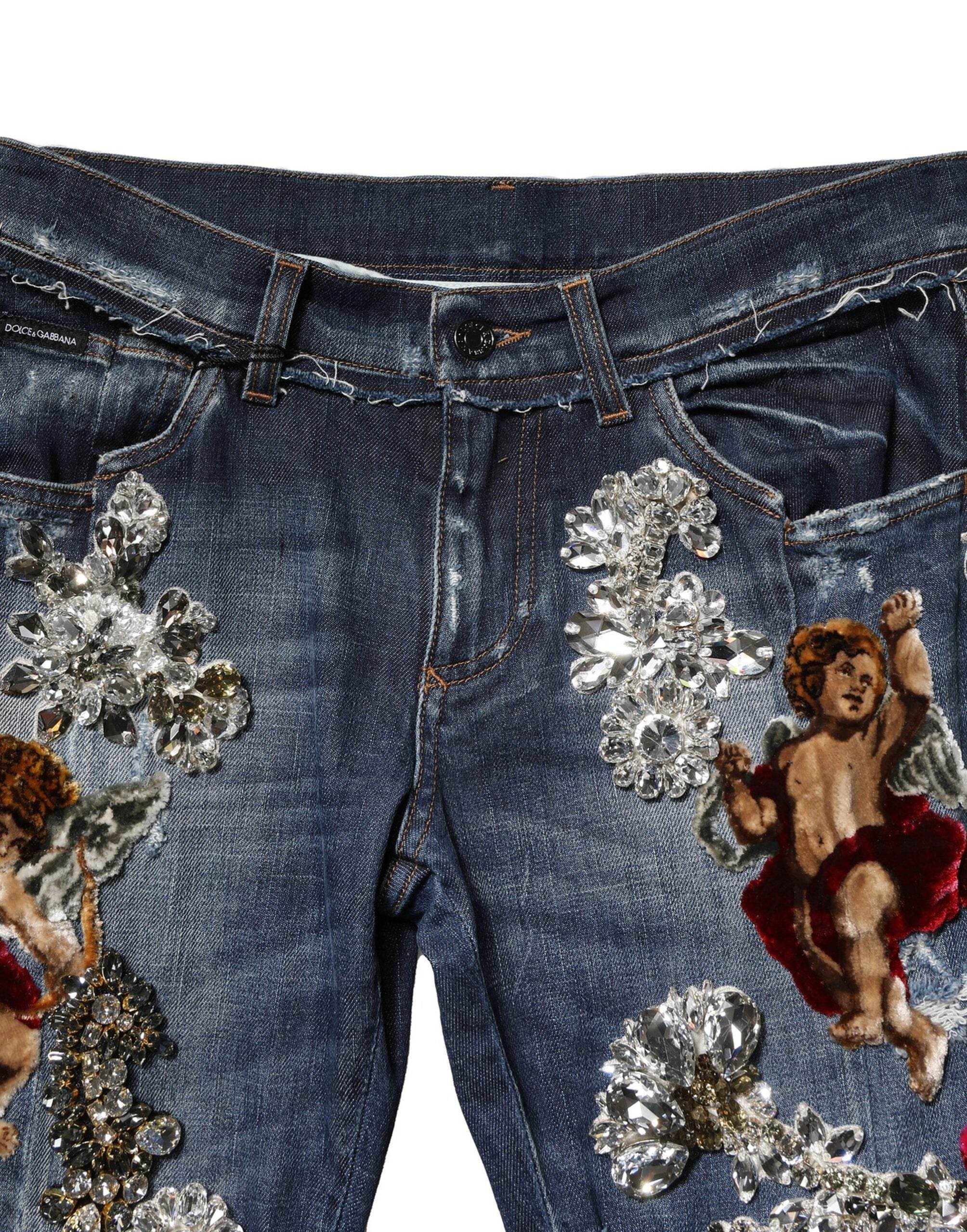Dolce & Gabbana Blue Cotton Rhinestone Embellish Denim Jeans - Hilstor