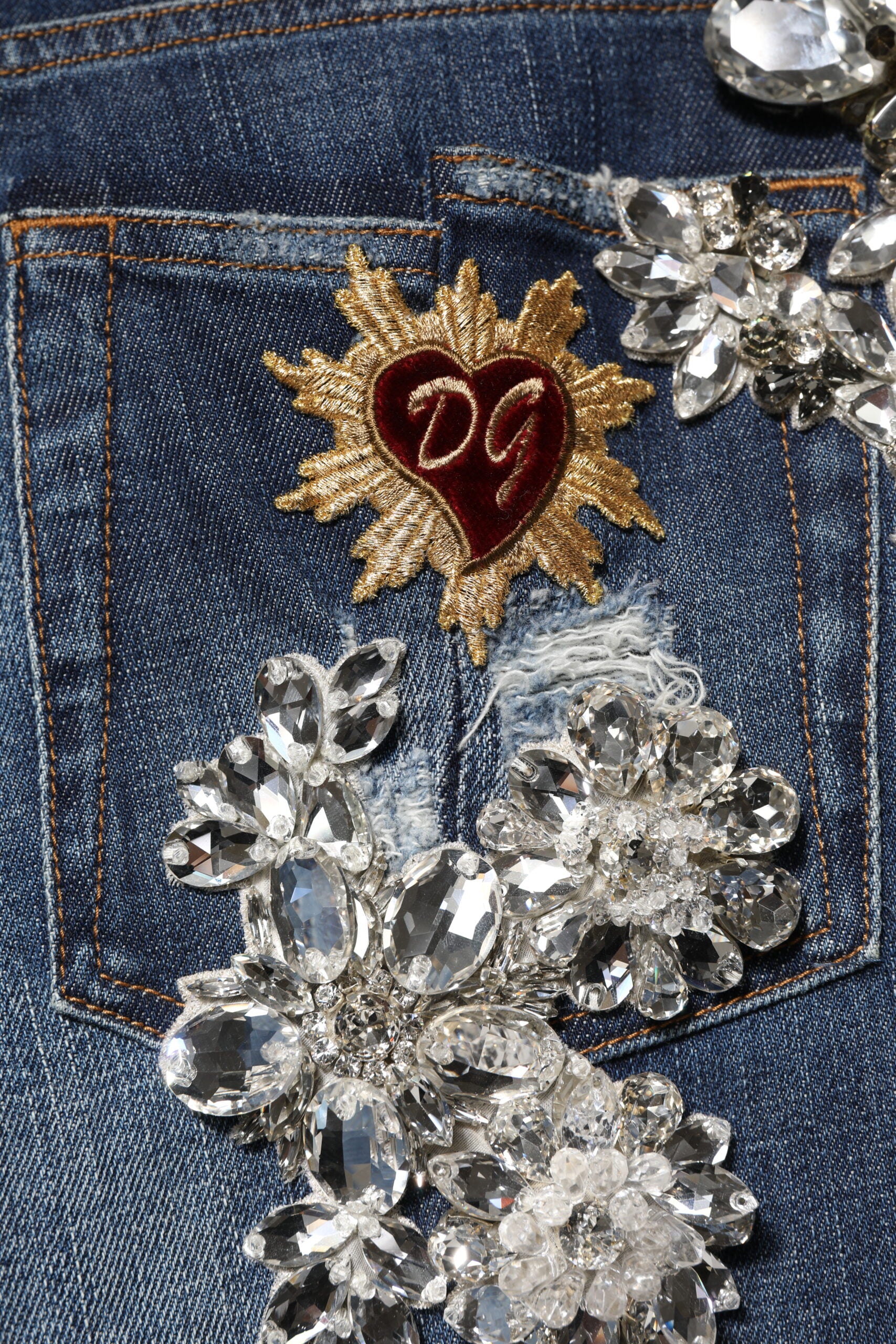 Dolce &amp; Gabbana Blå Bomulds Denim Jeans med Rhinstensudsmykning