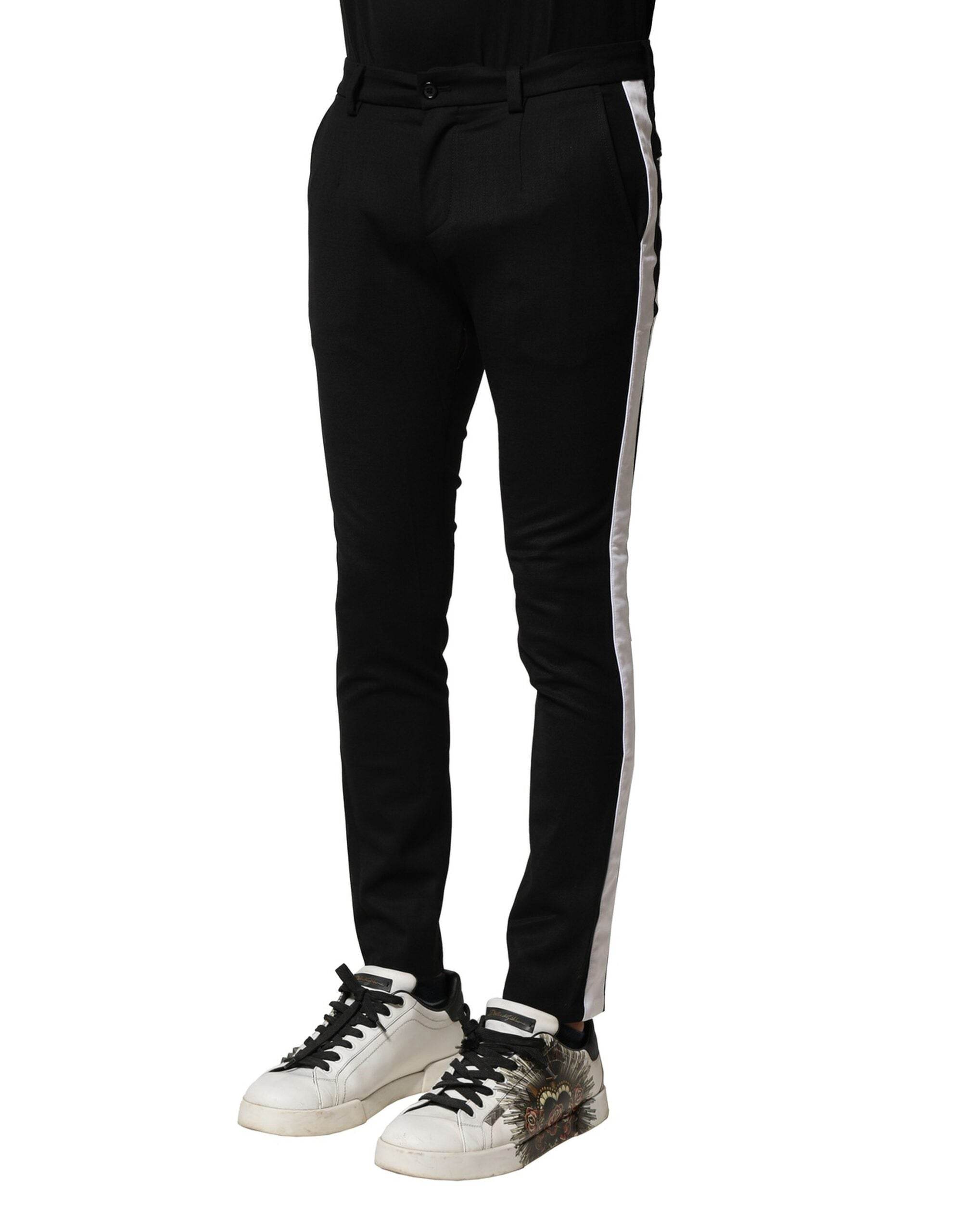 Dolce & Gabbana Black Wool Men Skinny Mid Waist Pants - Hilstor