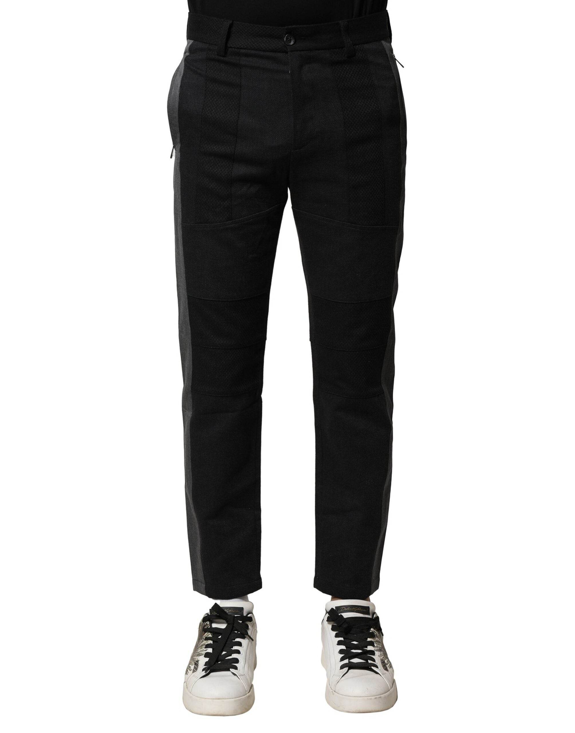 Dolce & Gabbana Black Gray Cotton Tapered Men Pants - Hilstor