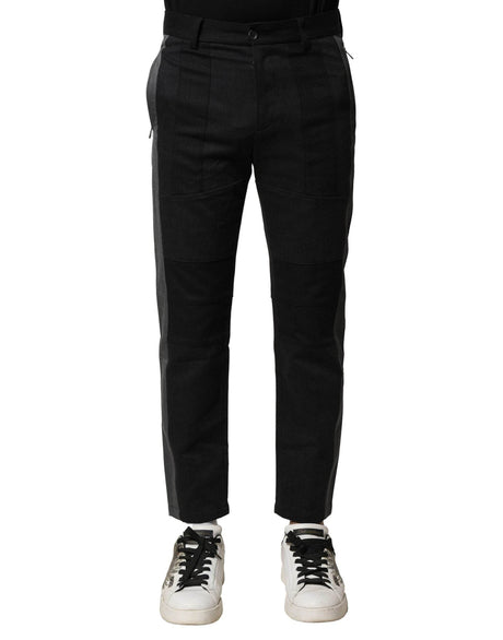 Dolce & Gabbana Black Gray Cotton Tapered Men Pants - Hilstor