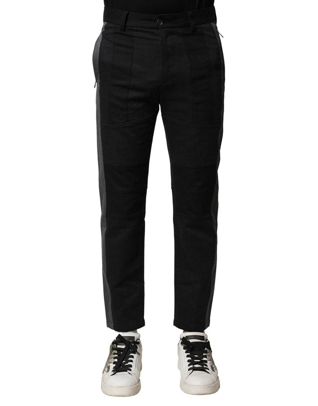 Dolce & Gabbana Black Gray Cotton Tapered Men Pants - Hilstor