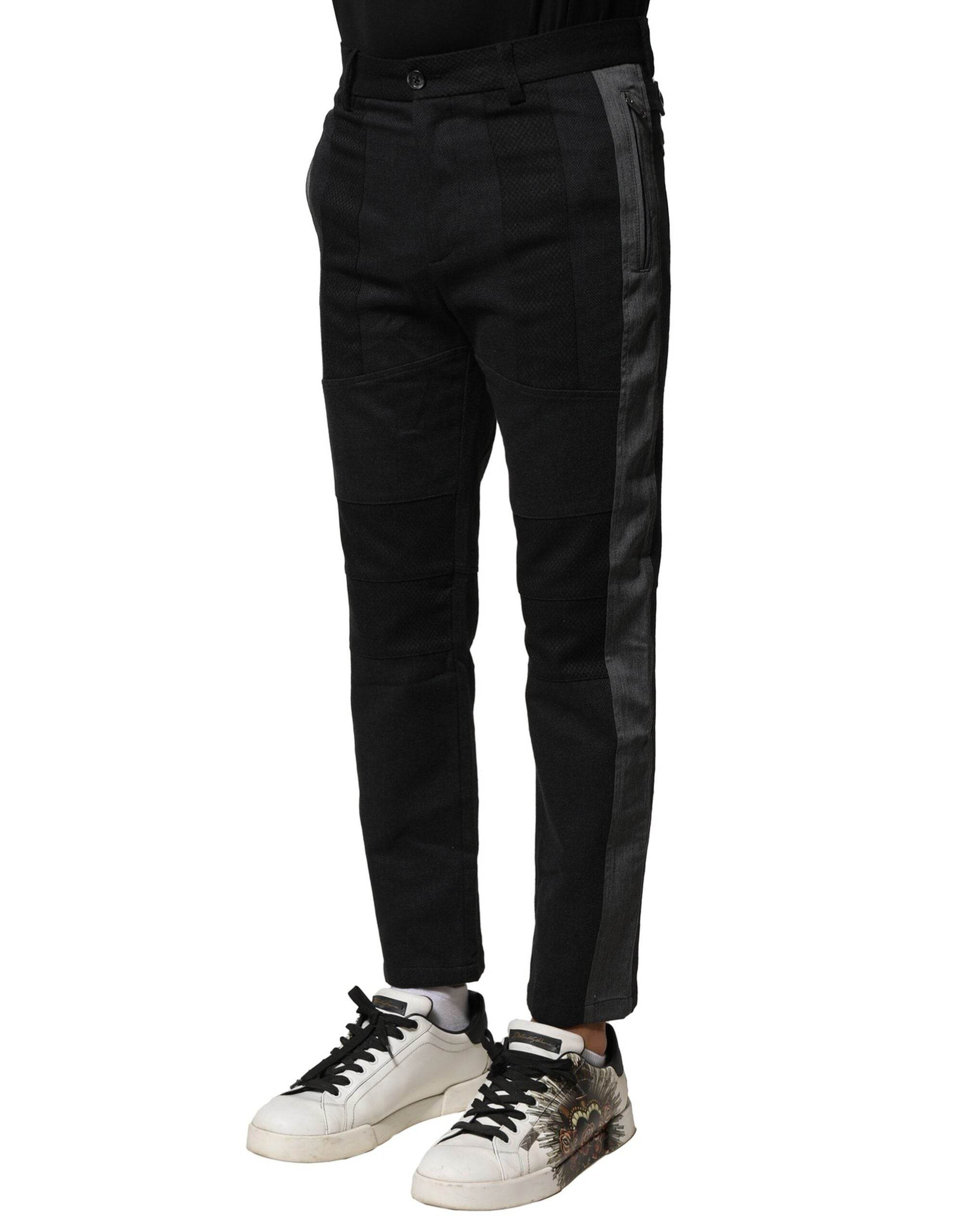 Dolce & Gabbana Black Gray Cotton Tapered Men Pants - Hilstor