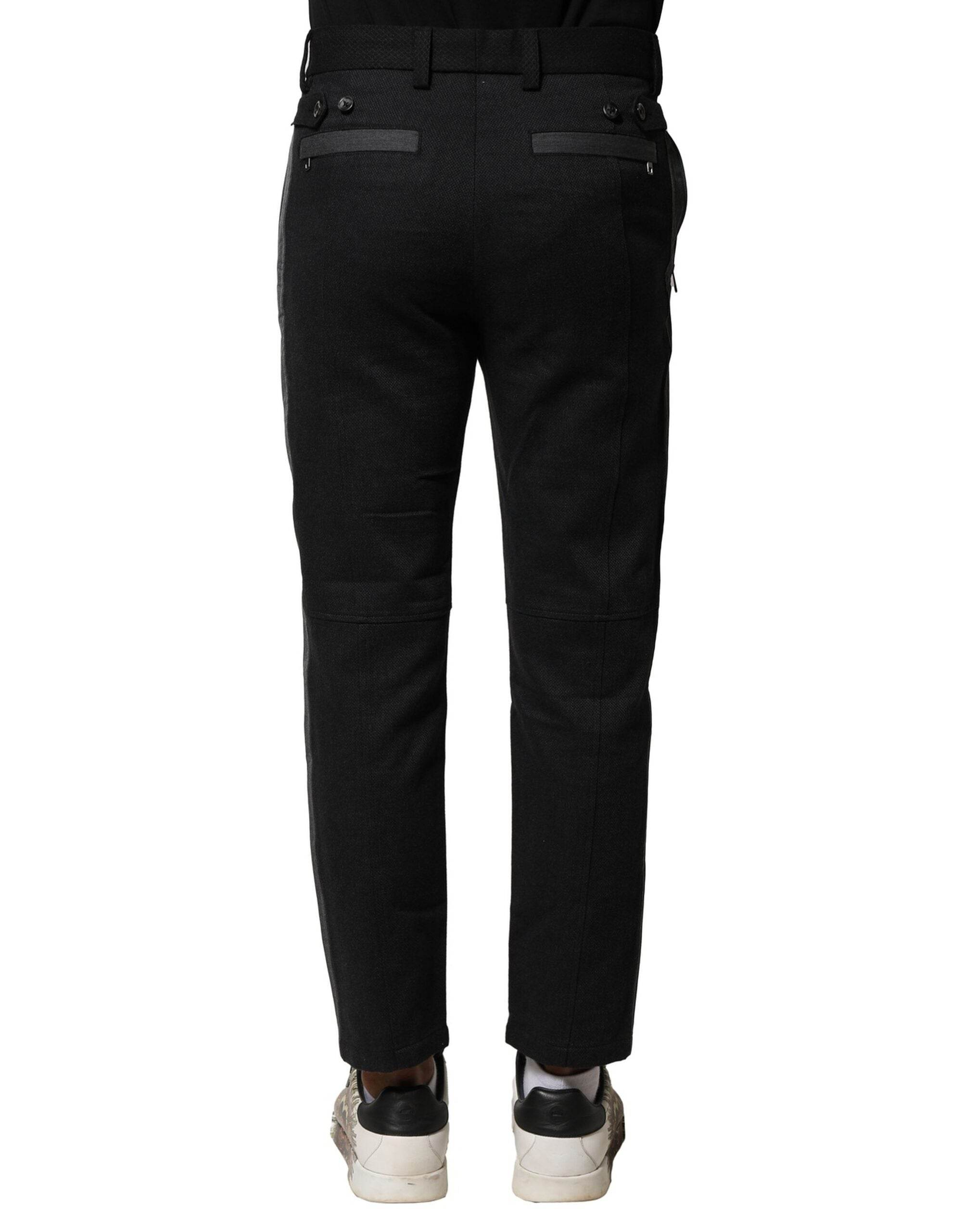 Dolce & Gabbana Black Gray Cotton Tapered Men Pants - Hilstor