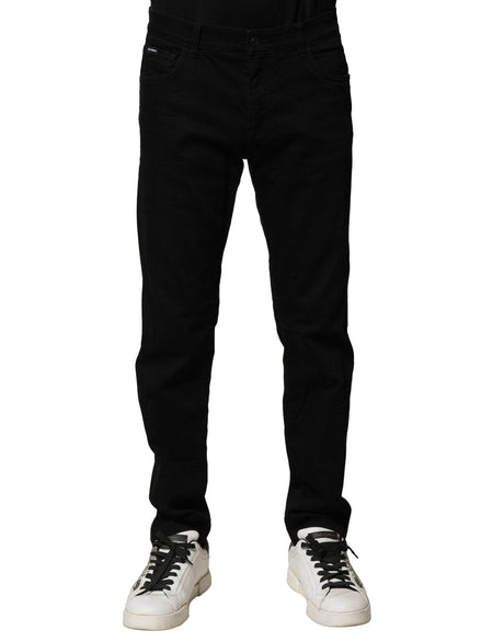 Dolce & Gabbana Black Cotton Tattered Slim Fit Men Denim Jeans - Hilstor