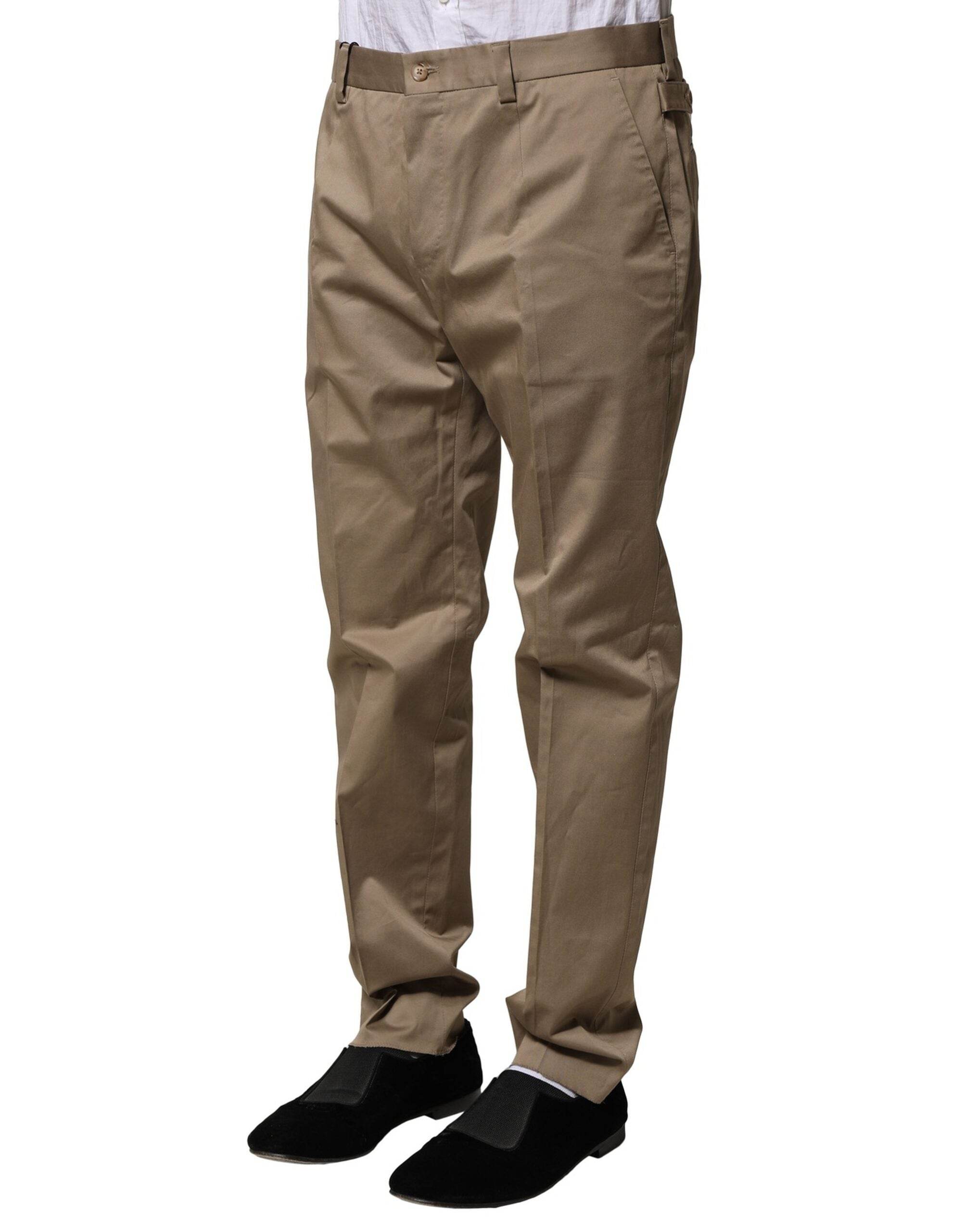 Dolce & Gabbana Brown Cotton Tapered Men Formal Pants - Hilstor