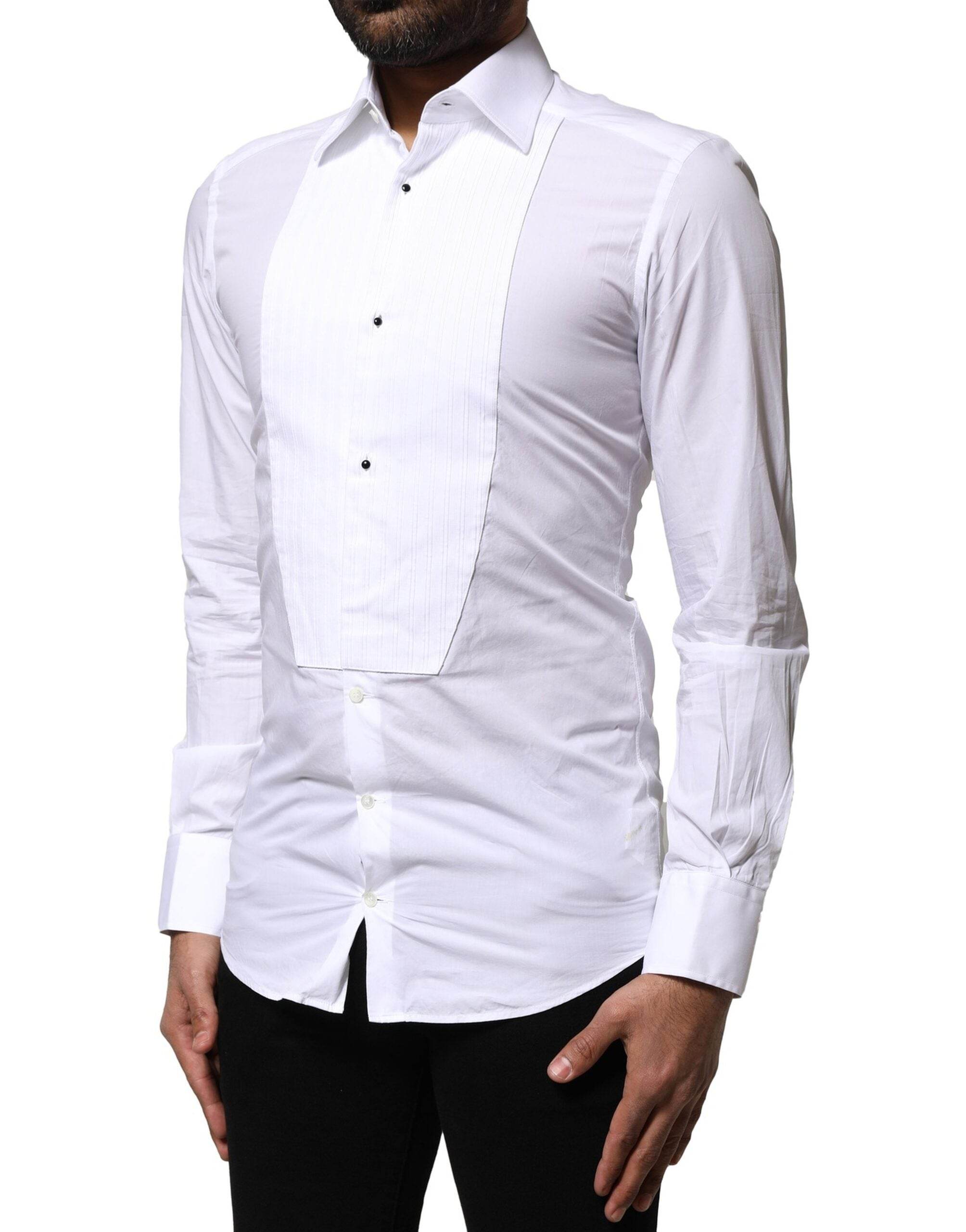 Dolce & Gabbana White GOLD Cotton Poplin Formal Dress Shirt - Hilstor