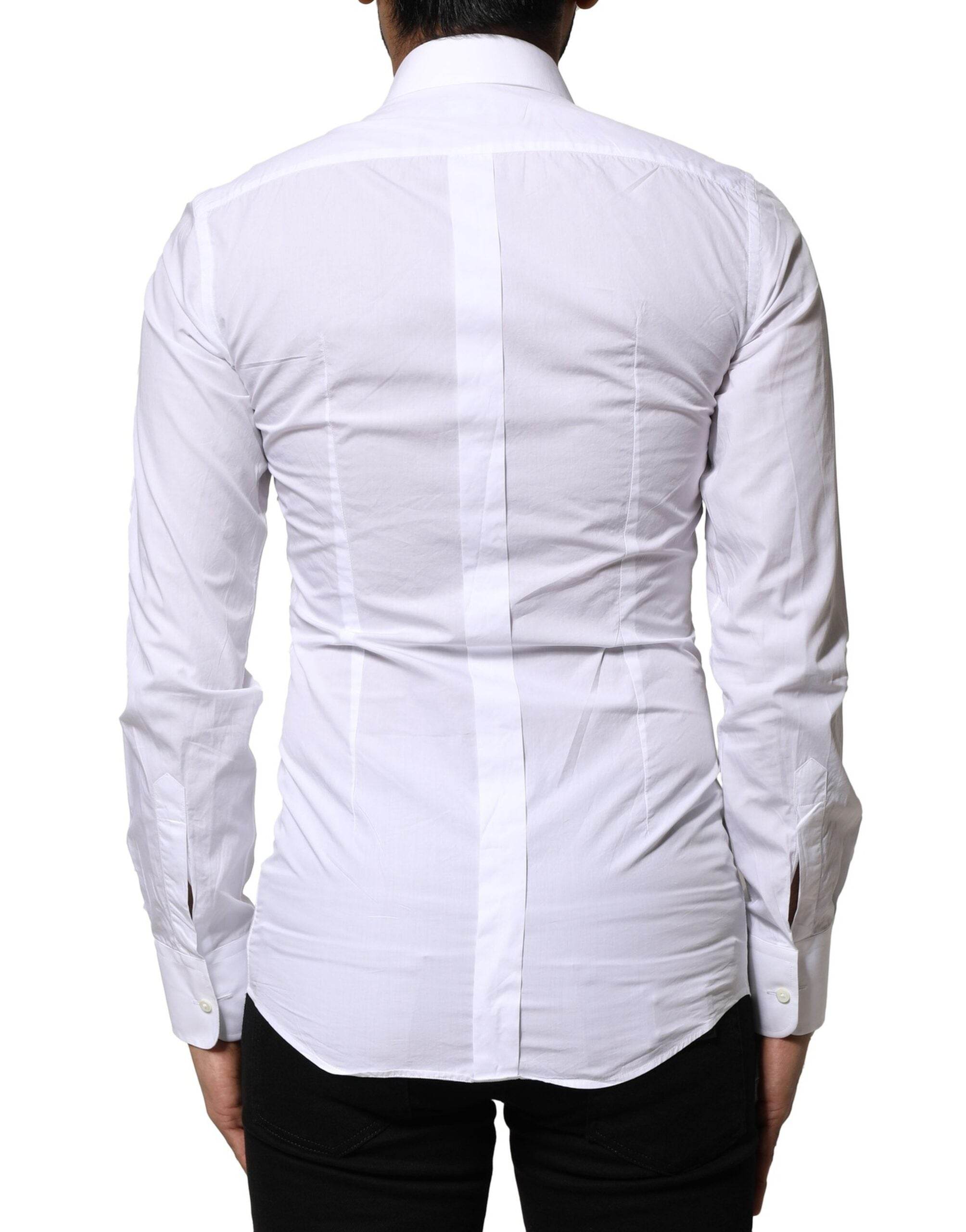 Dolce & Gabbana White GOLD Cotton Poplin Formal Dress Shirt - Hilstor