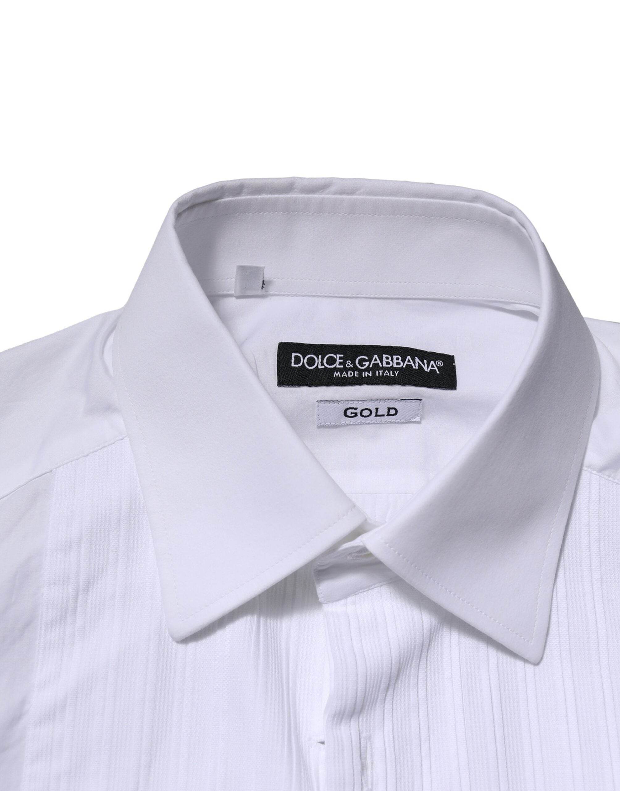 Dolce & Gabbana White GOLD Cotton Poplin Formal Dress Shirt - Hilstor