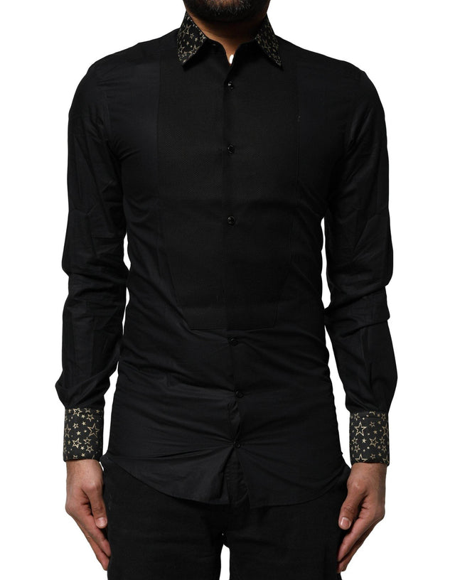 Dolce & Gabbana Black Cotton GOLD Long Sleeves Dress Shirt - Hilstor