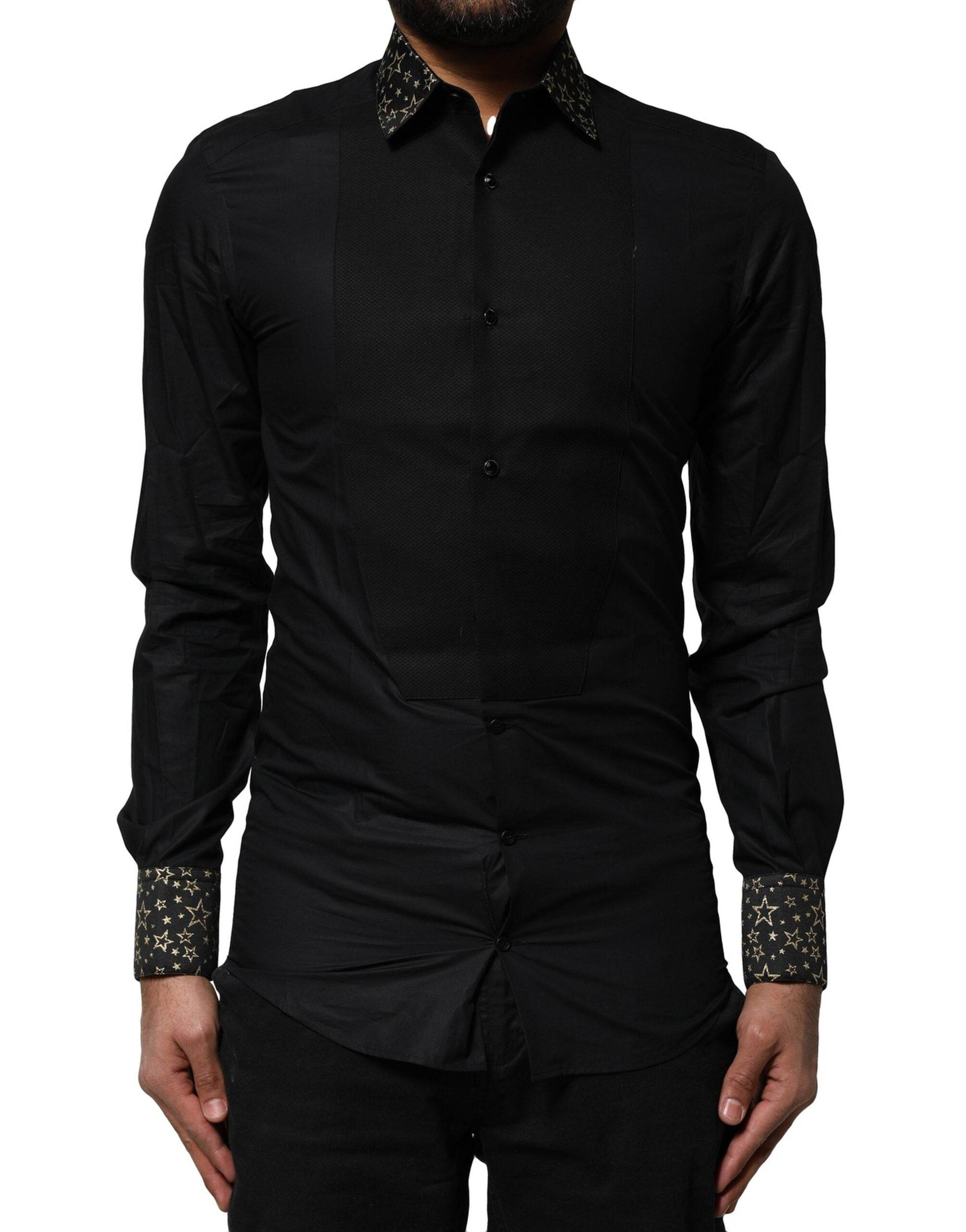 Dolce & Gabbana Black Cotton GOLD Long Sleeves Dress Shirt - Hilstor