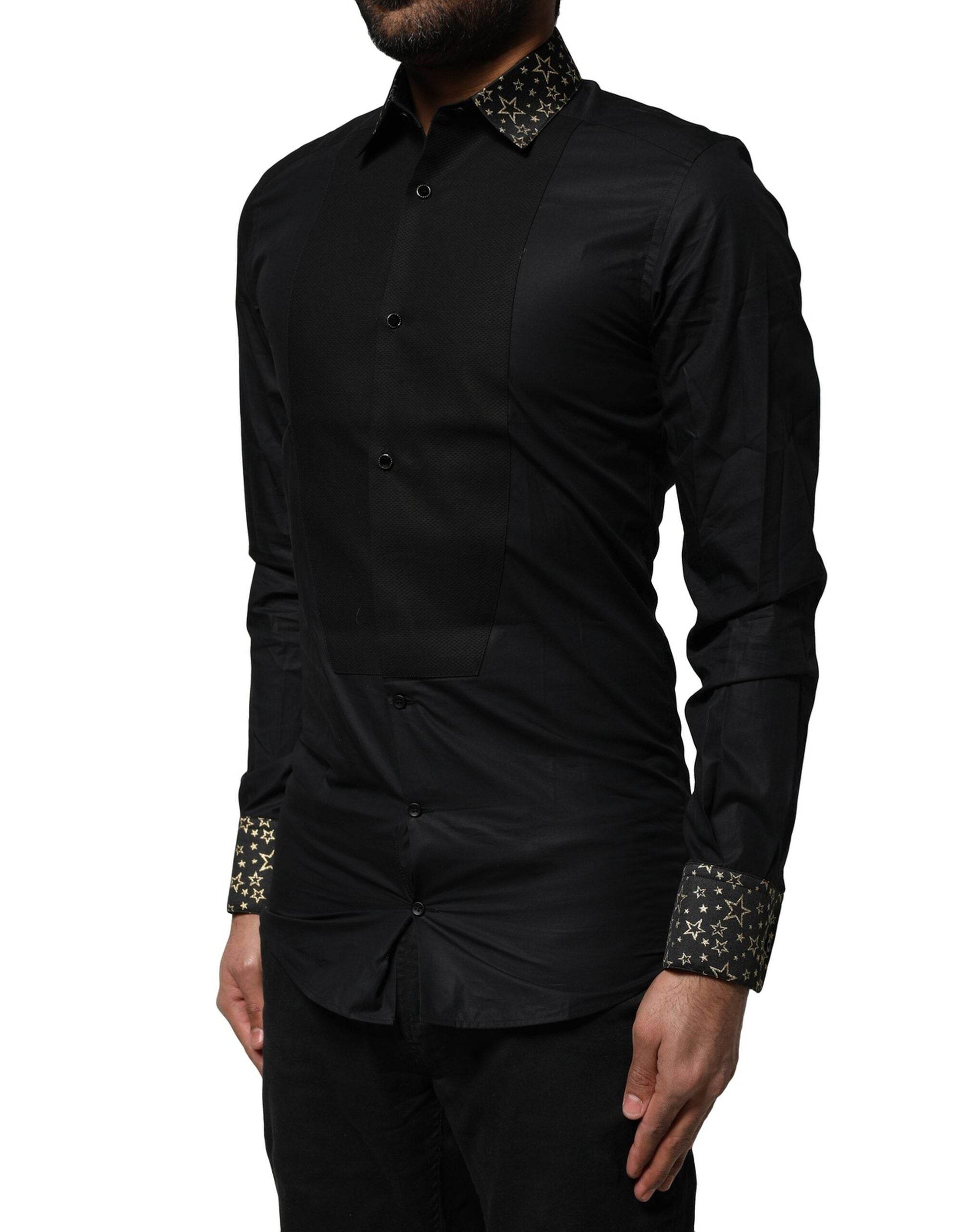 Dolce & Gabbana Black Cotton GOLD Long Sleeves Dress Shirt - Hilstor
