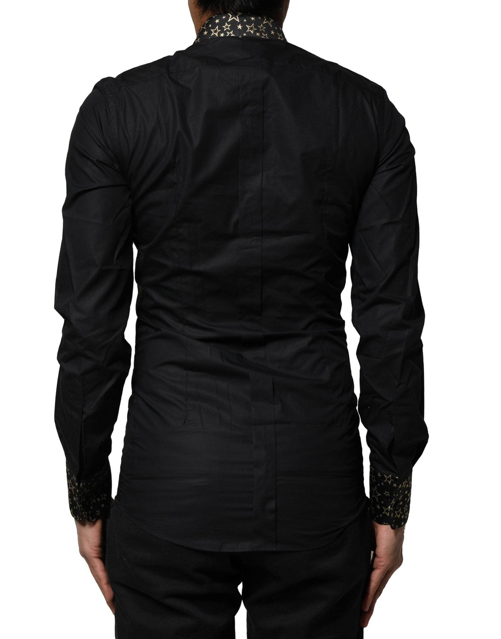 Dolce & Gabbana Black Cotton GOLD Long Sleeves Dress Shirt - Hilstor
