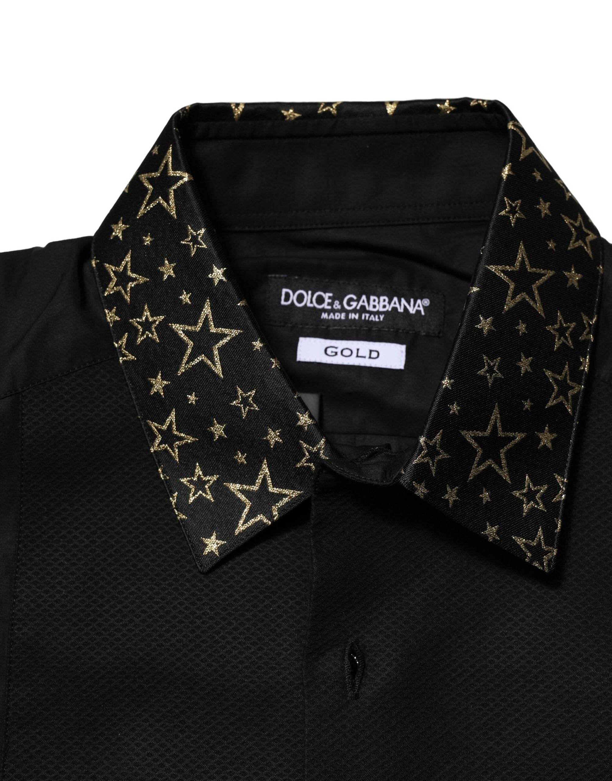 Dolce & Gabbana Black Cotton GOLD Long Sleeves Dress Shirt - Hilstor
