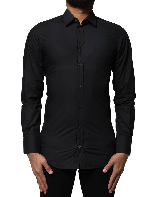 Dolce & Gabbana Black Cotton GOLD Long Sleeves Dress Shirt - Hilstor